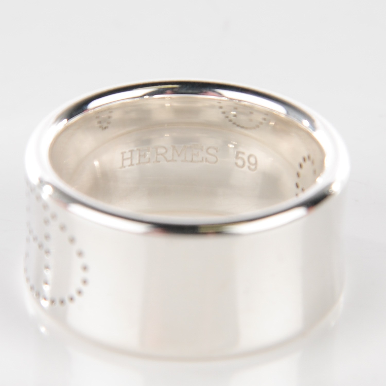 HERMES Sterling Silver Eclipse Ruban Ring GM 59 8.75 114562