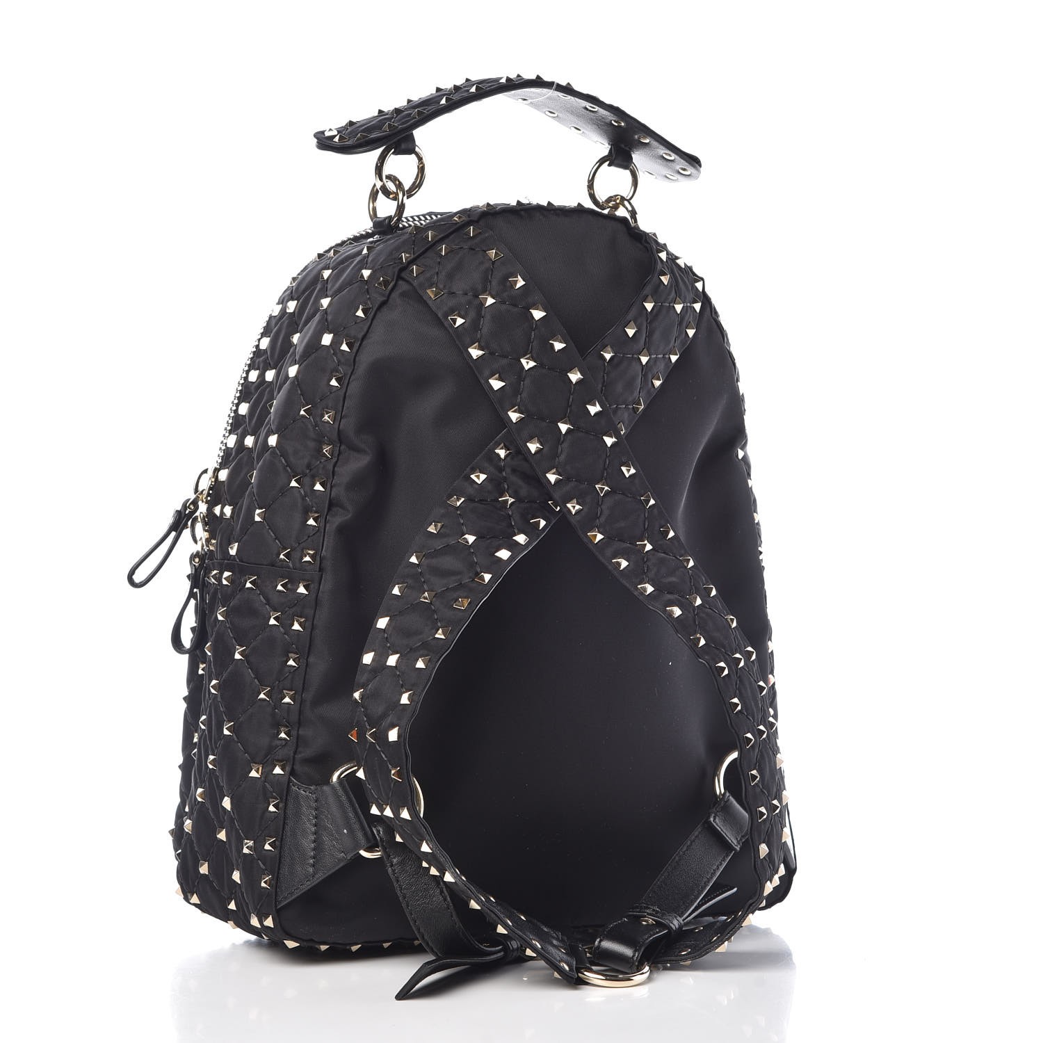 VALENTINO Nylon Quilted Rockstud Spike Backpack Black 350033