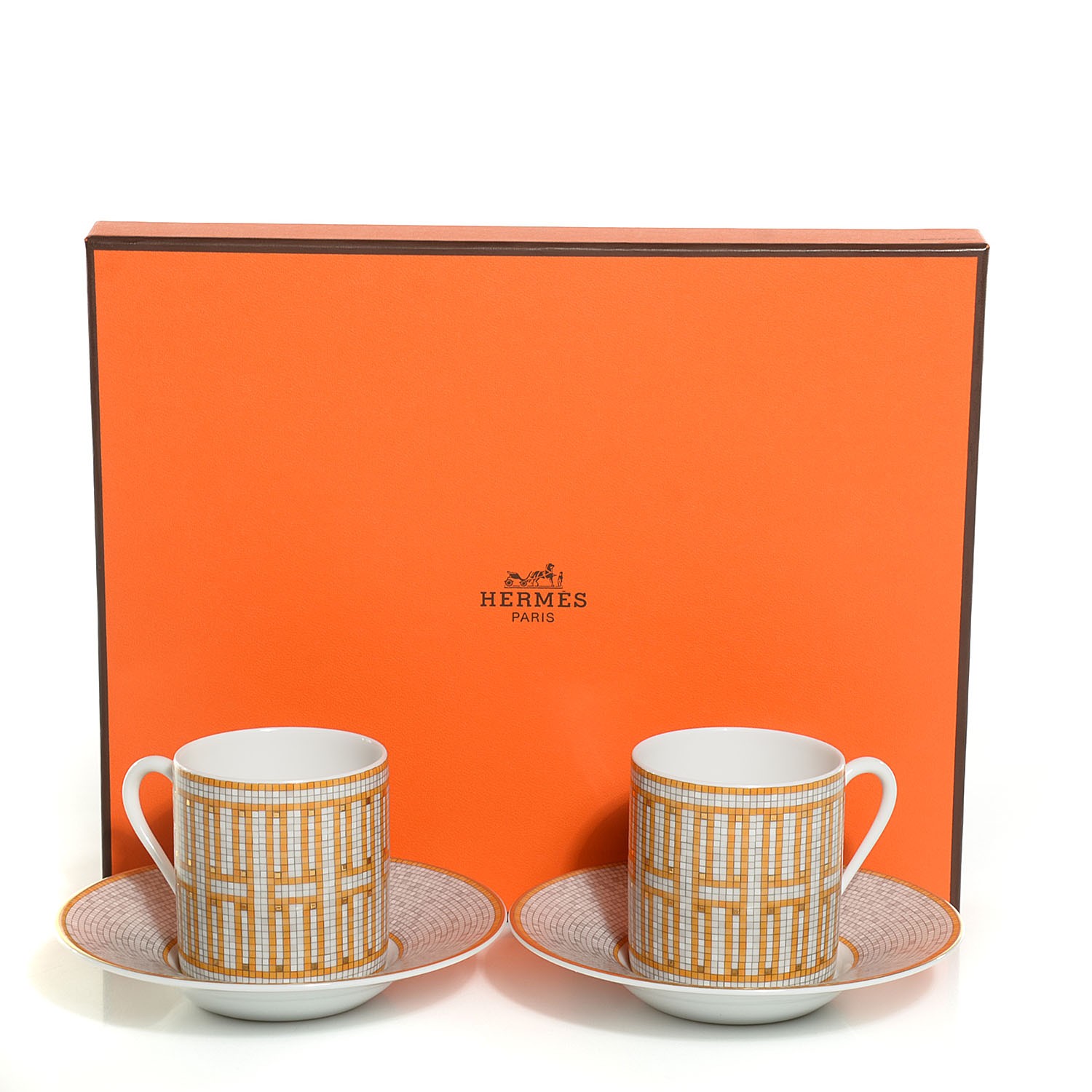 HERMES Porcelain Mosaique au 24 Coffee Cup and Saucer Set