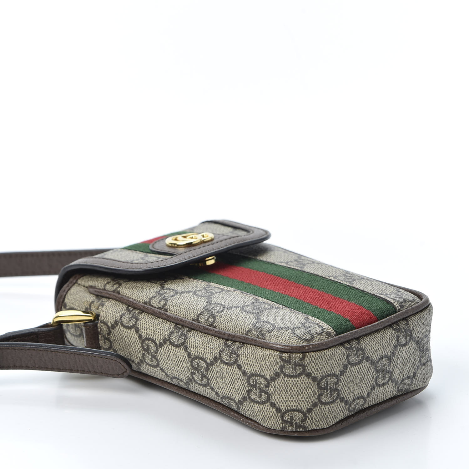 GUCCI GG Supreme Monogram  Ophidia Phone Crossbody Bag Brown 585951