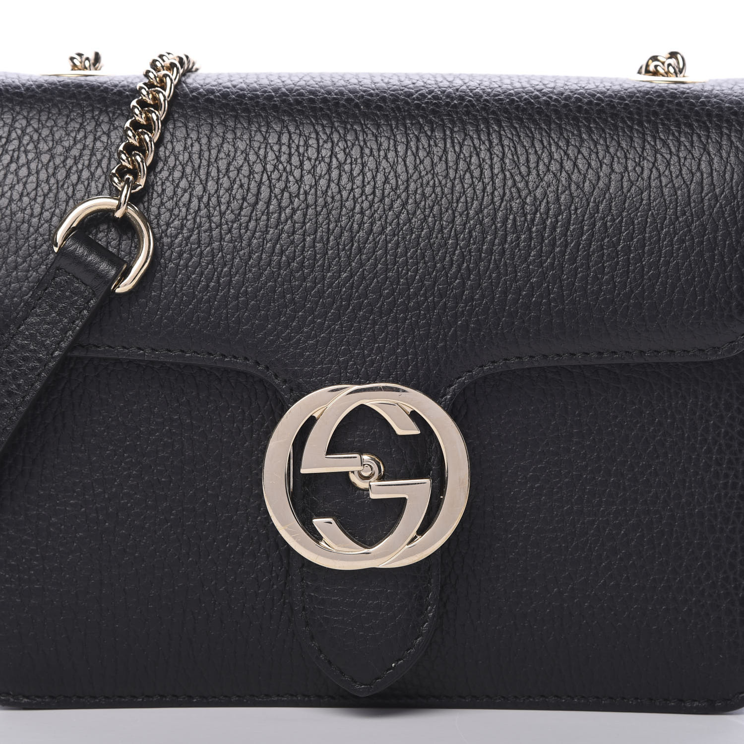 GUCCI Dollar Calfskin Small Interlocking G Shoulder Bag Black 582325 ...