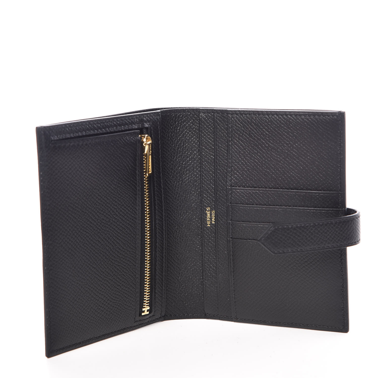 HERMES Epsom Bearn Compact Wallet Black 371469