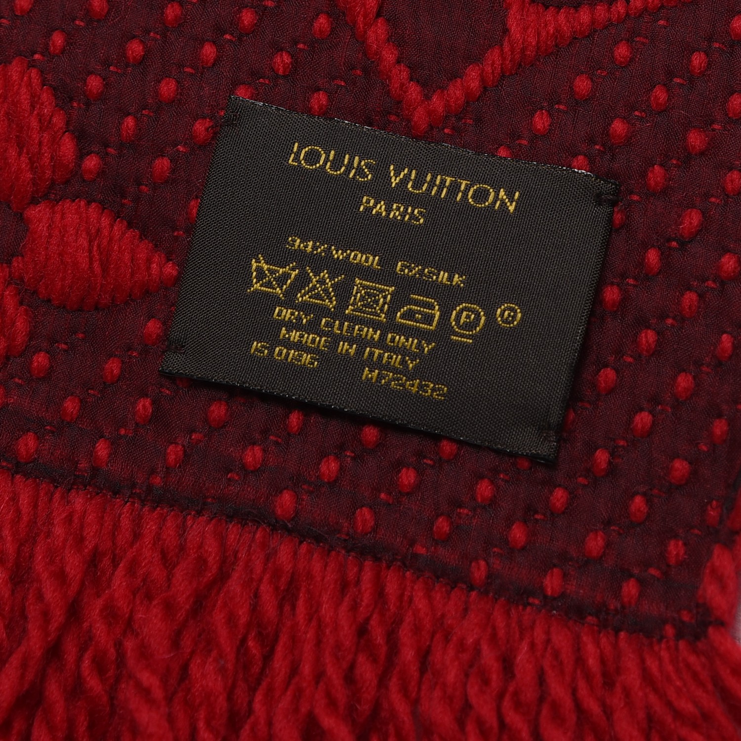 LOUIS VUITTON Wool Silk Logomania Scarf Rubis Ruby 265004