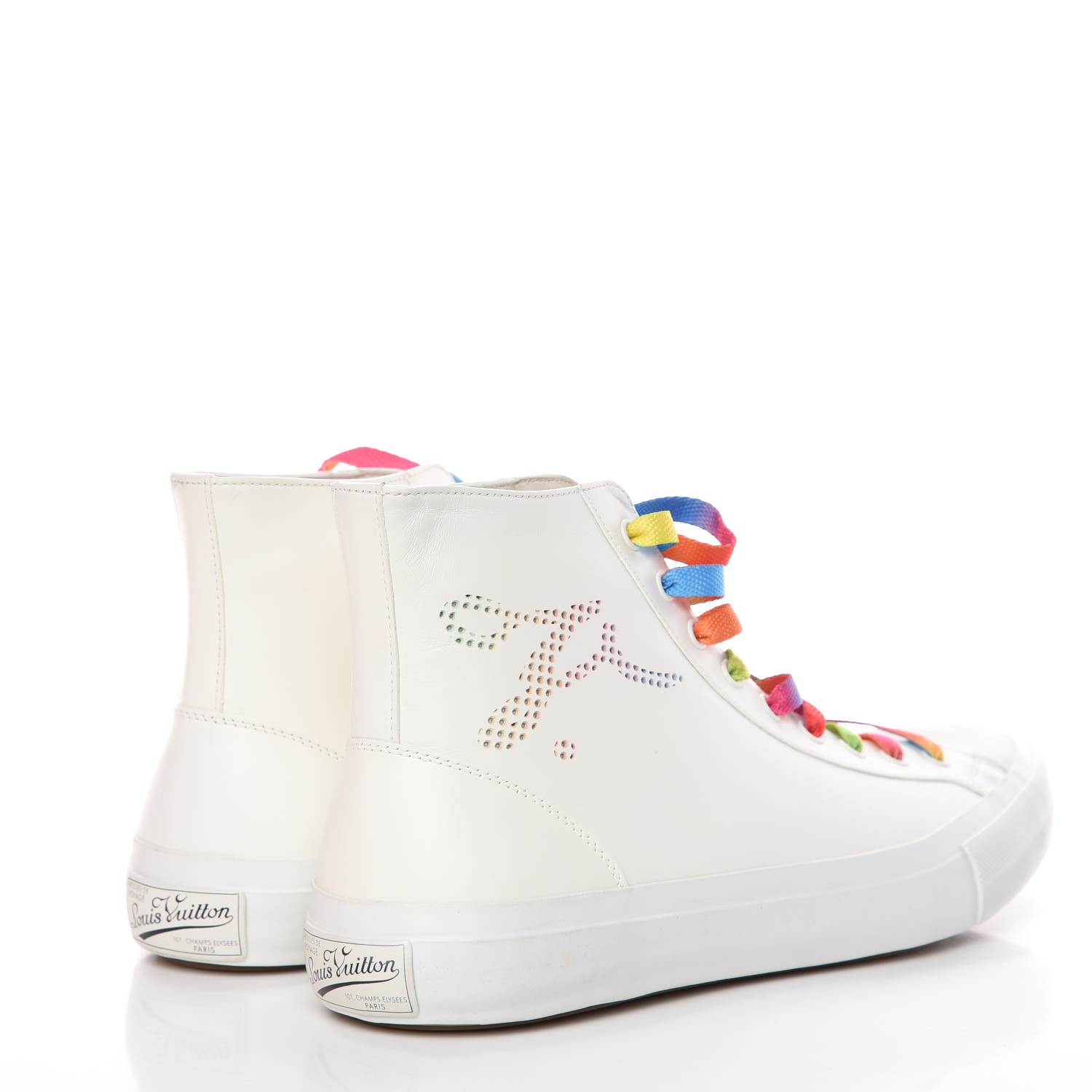 LOUIS VUITTON Calfskin Mens Tattoo Sneaker Boots 7.5 White Multicolor 368988