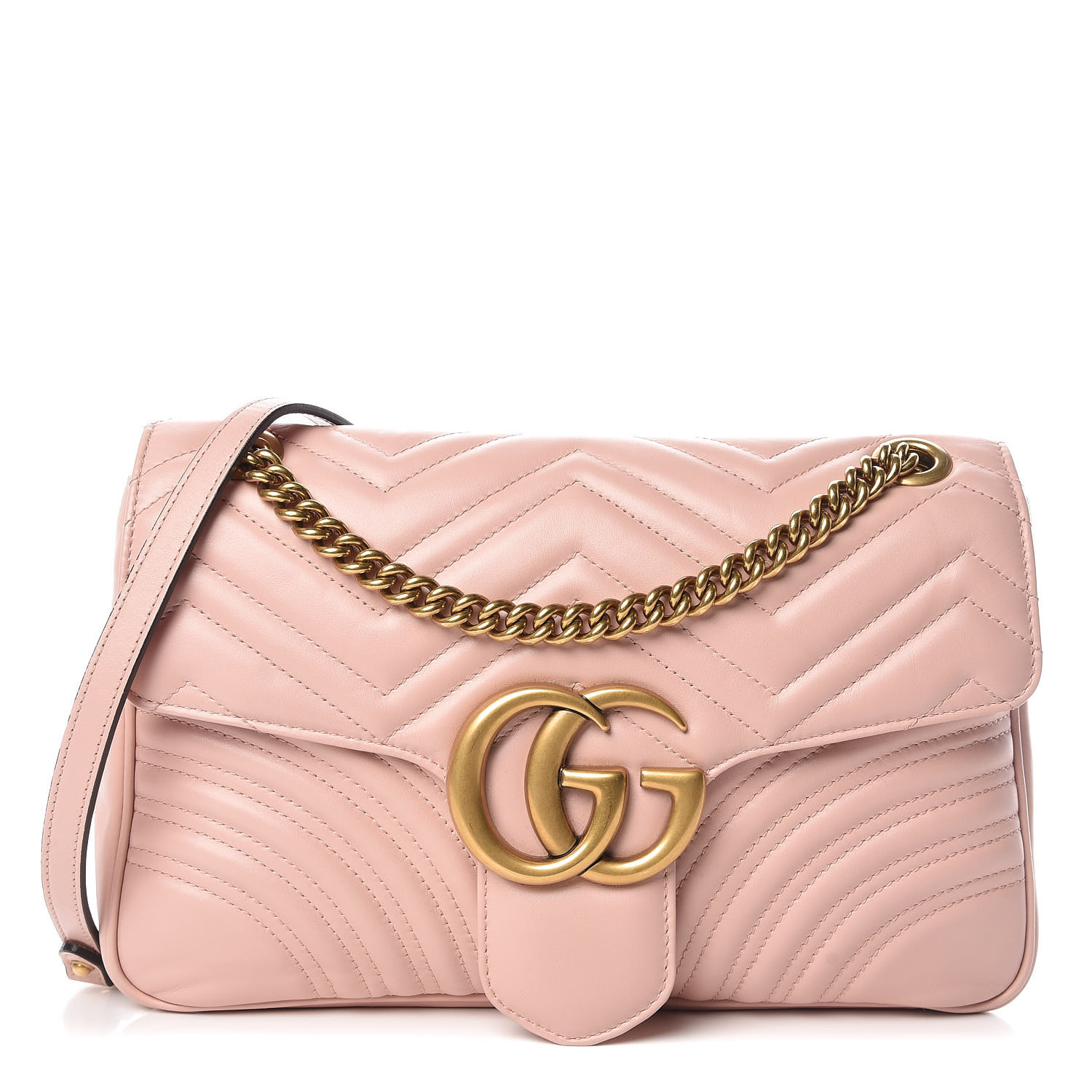 GUCCI Calfskin Matelasse Medium GG Marmont Shoulder Bag Light Pink 368384