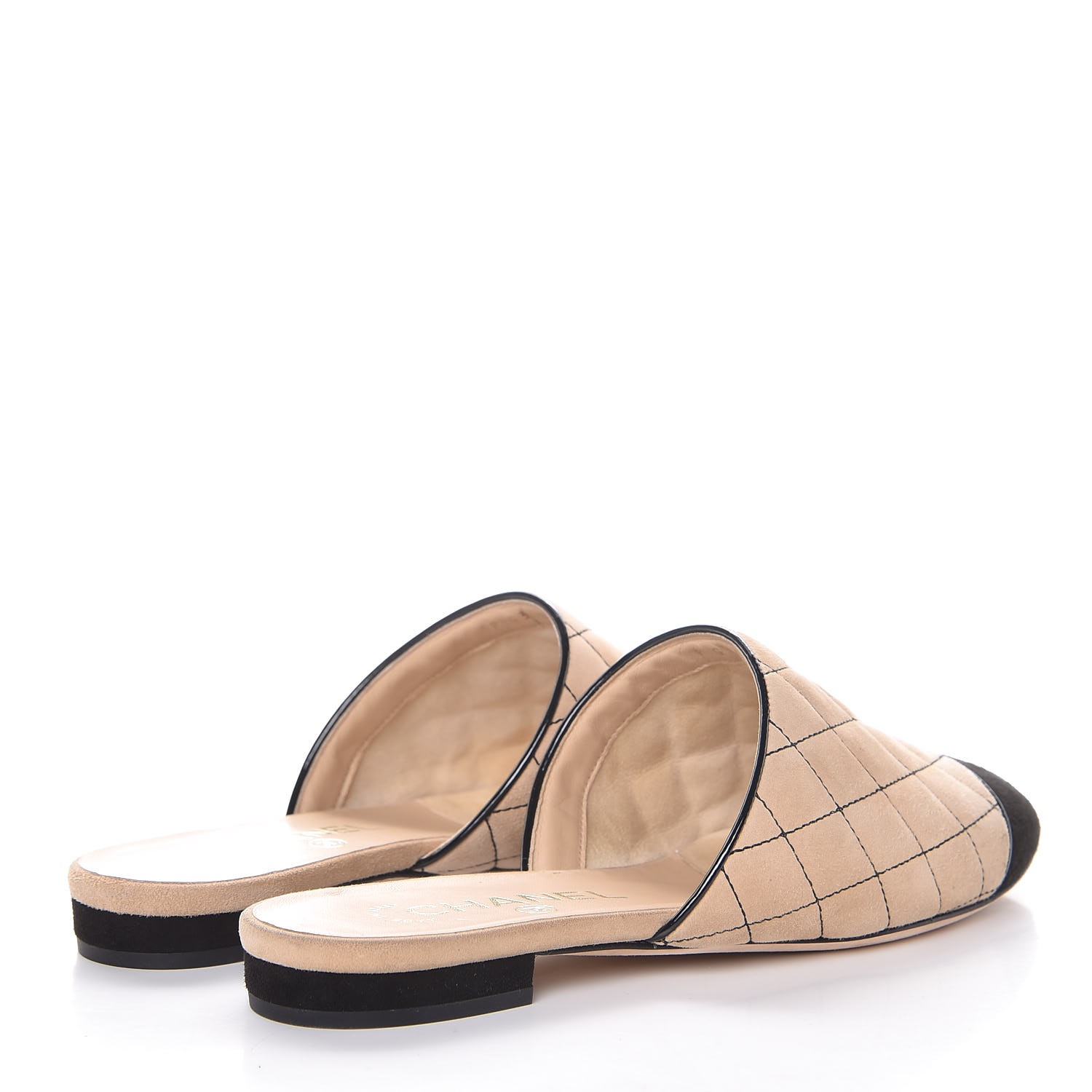 beige quilted mules