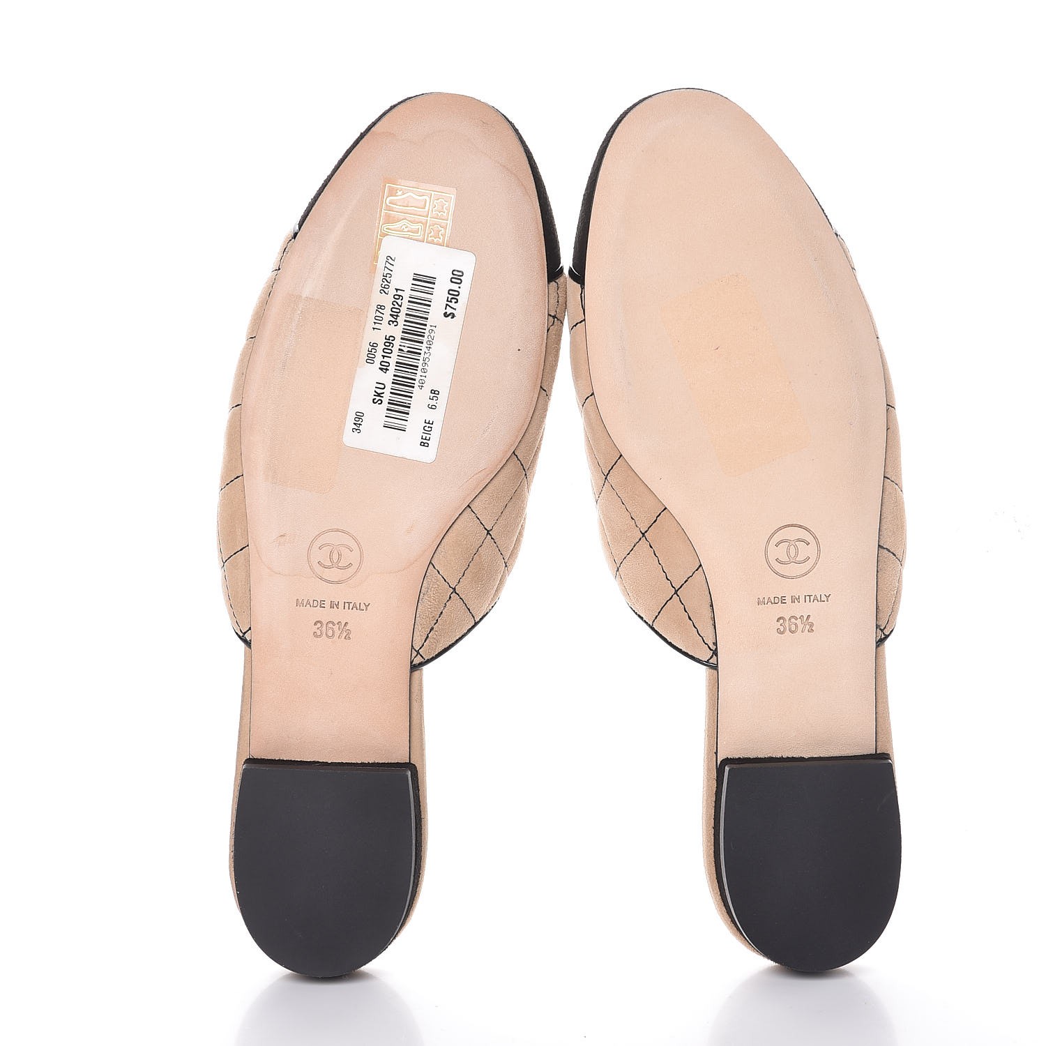 beige quilted mules