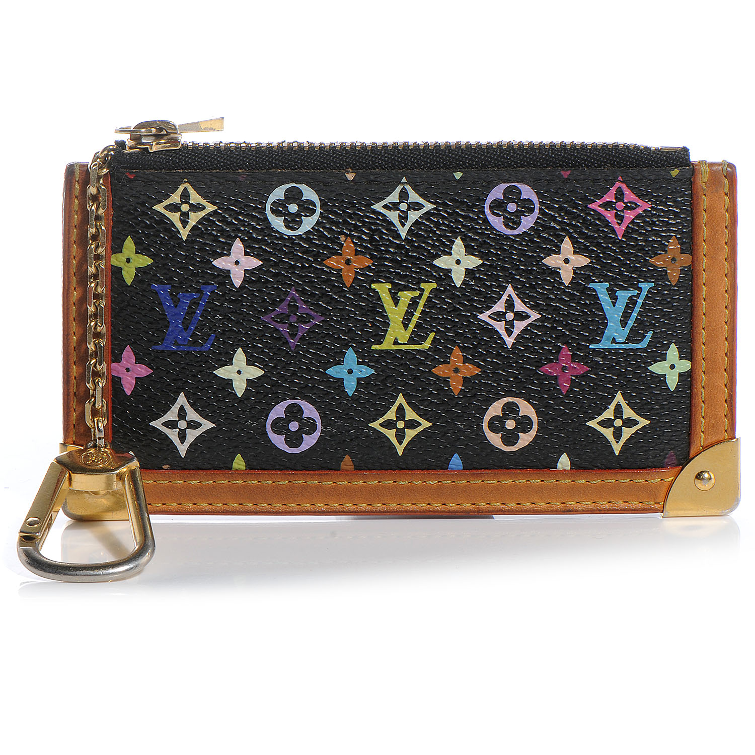 LOUIS VUITTON Monogram Multicolor Key Pouch Black 53847