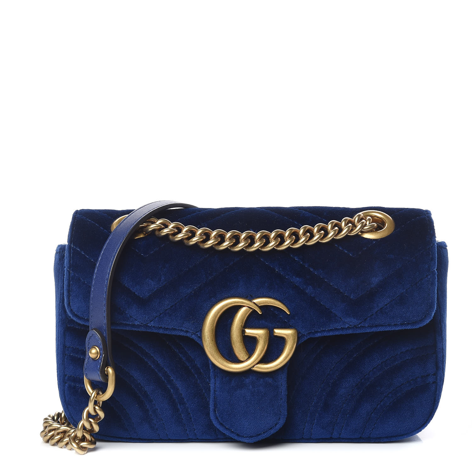 GUCCI Velvet Matelasse Mini GG Marmont Shoulder Bag Cobalt Blue 455719