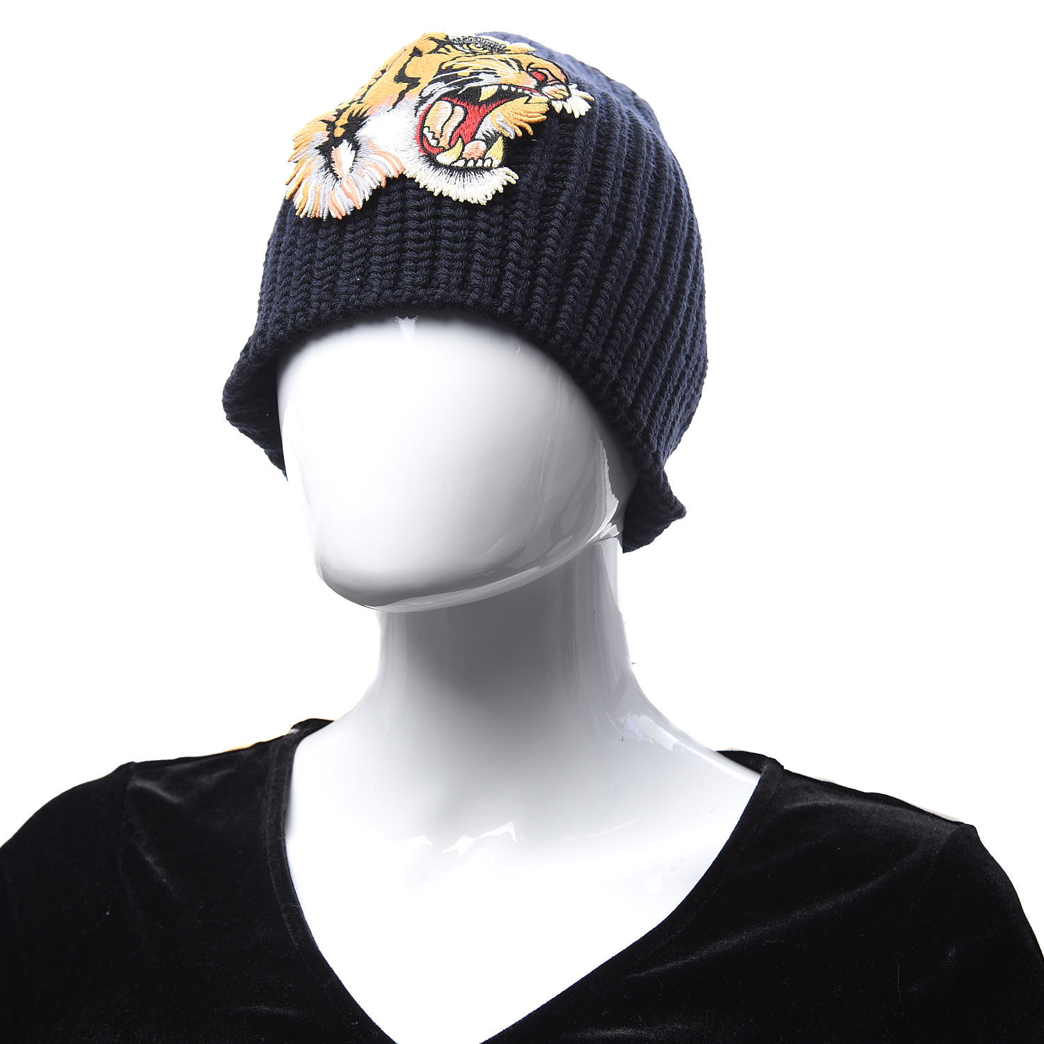Wool Embroidered Tiger Knit Hat Black 452633 | FASHIONPHILE