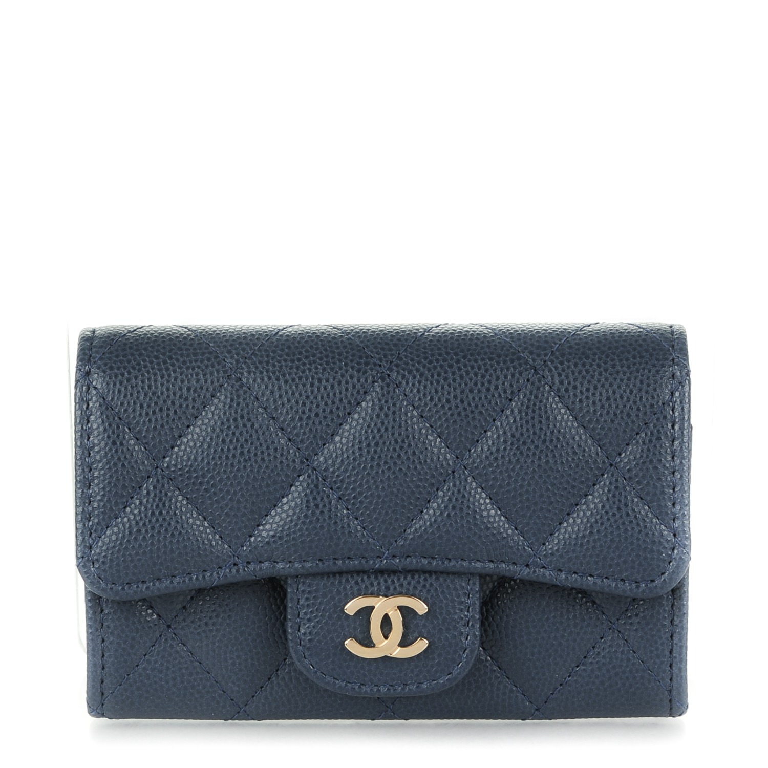 CHANEL Caviar Quilted Card Holder Dark Blue 170935