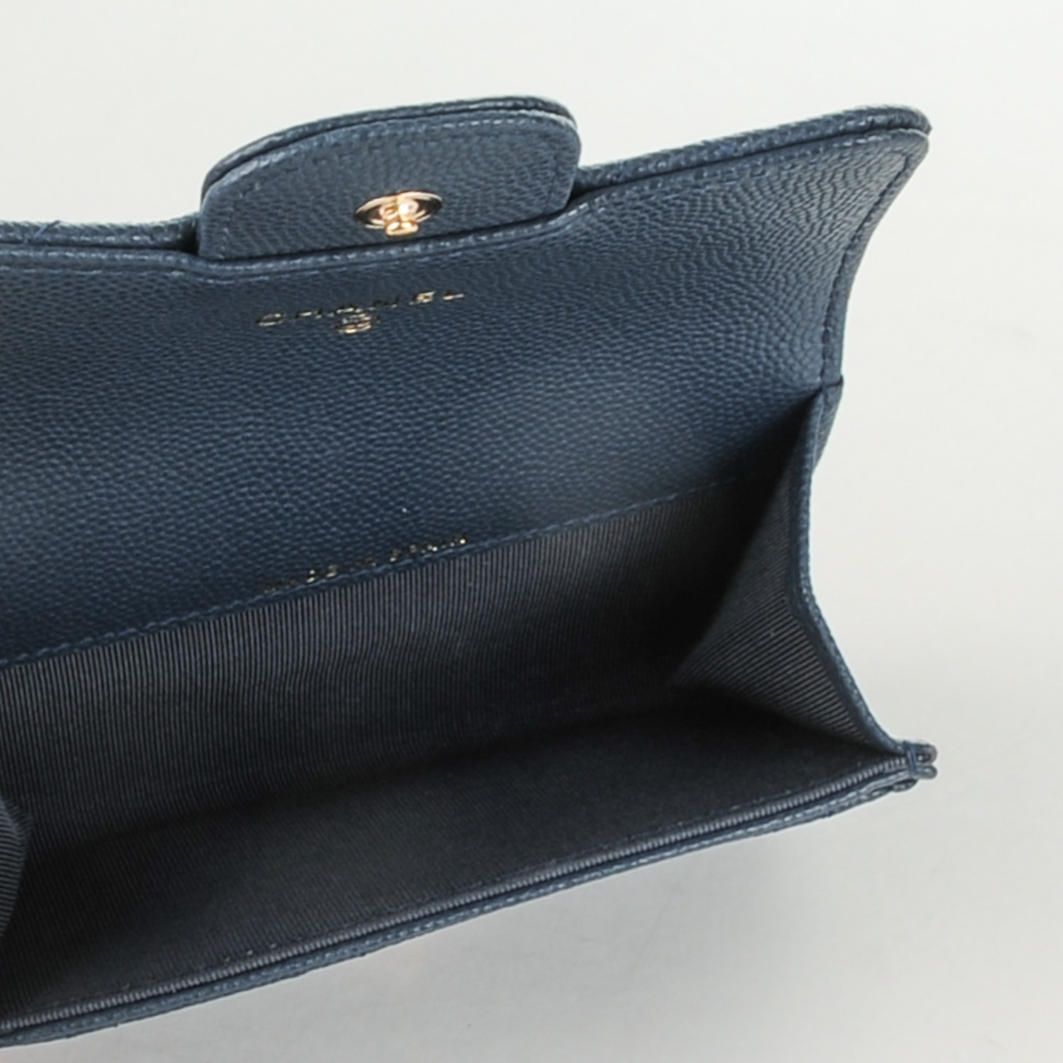 chanel card holder navy blue