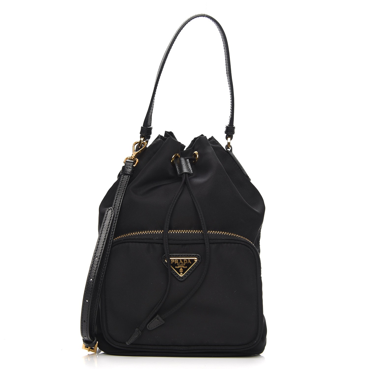 PRADA Saffiano Tessuto Nylon Mini Bucket Crossbody Bag Nero Black 229693