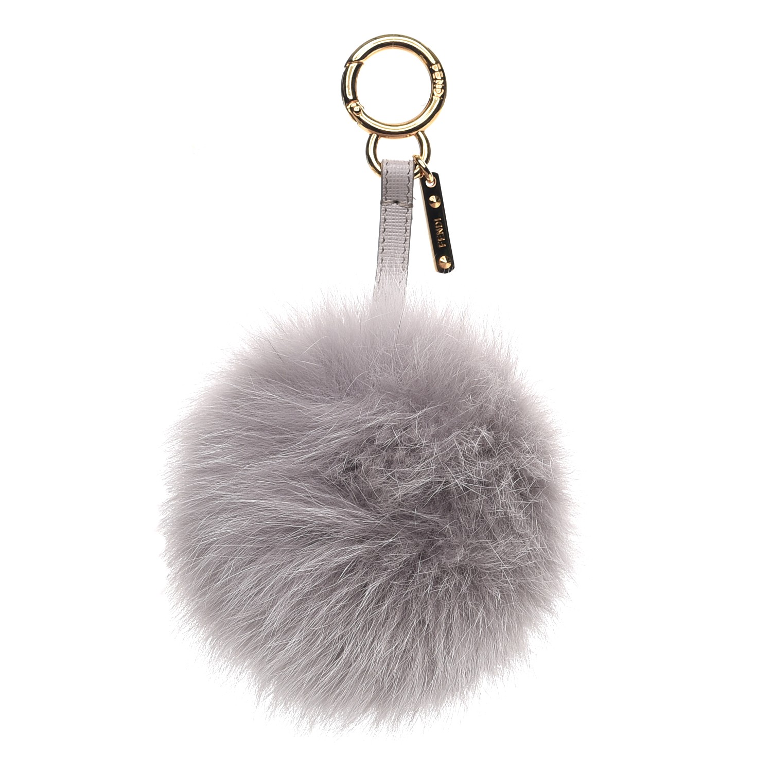 FENDI Fox Fur Pom Pom Bag Charm Pearl Gray 230073