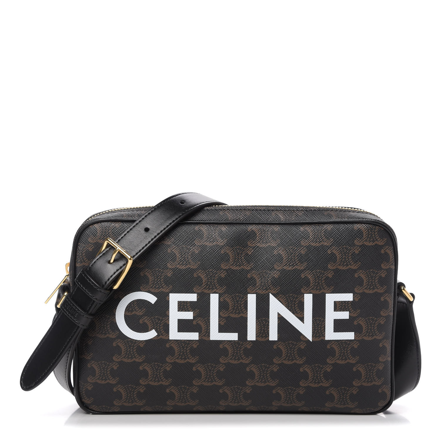 CELINE Triomphe Canvas Medium Messenger Bag Black 793941 | FASHIONPHILE