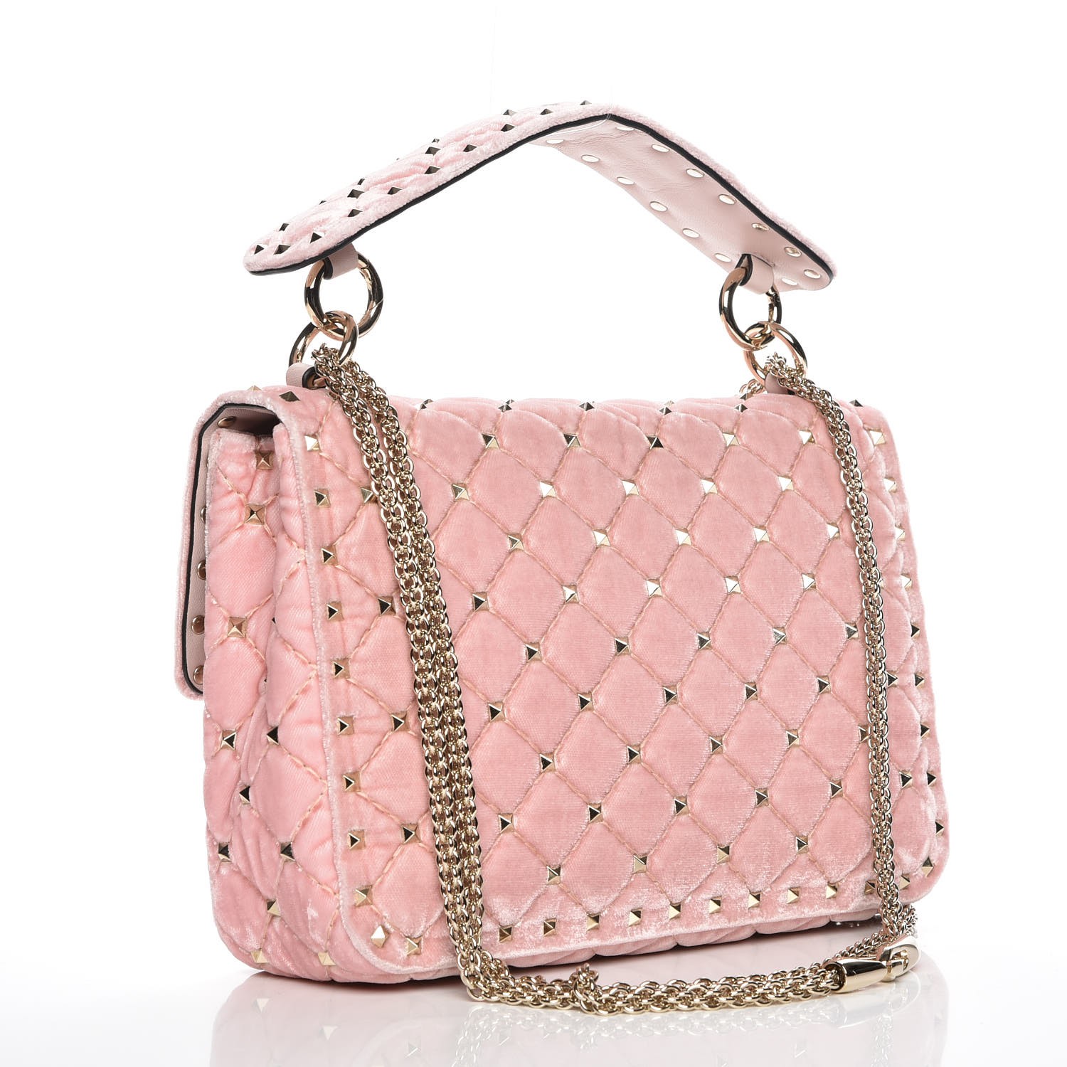 VALENTINO Velvet Medium Rockstud Spike Shoulder Bag Pink 224852