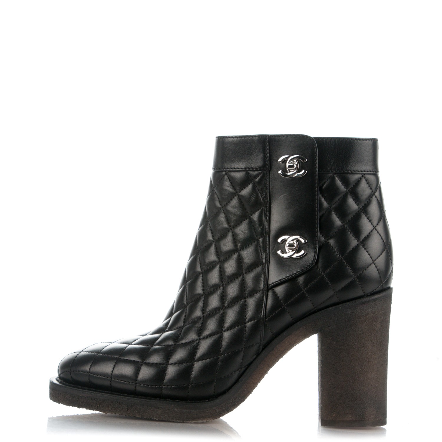 CHANEL Calfskin Quilted CC Short Boots 39 Black 174093