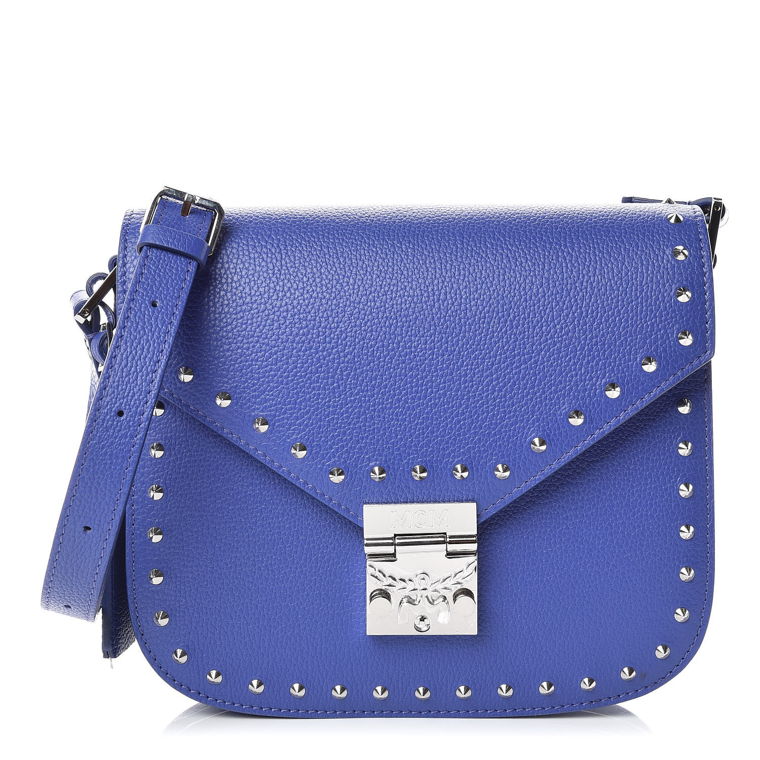 MCM Calfskin Studded Patricia Crossbody Bag Blue 394555