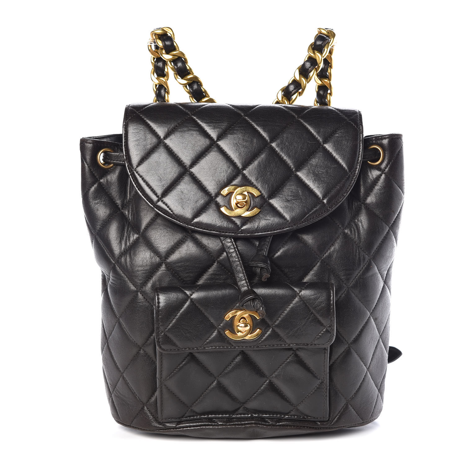 CHANEL Lambskin Quilted Drawstring Backpack Black 389703