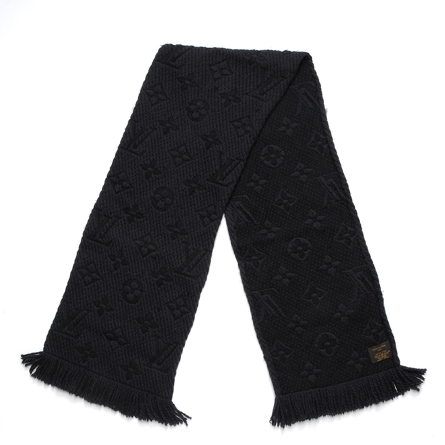 LOUIS VUITTON Wool Silk Logomania Scarf Charcoal Grey 234367