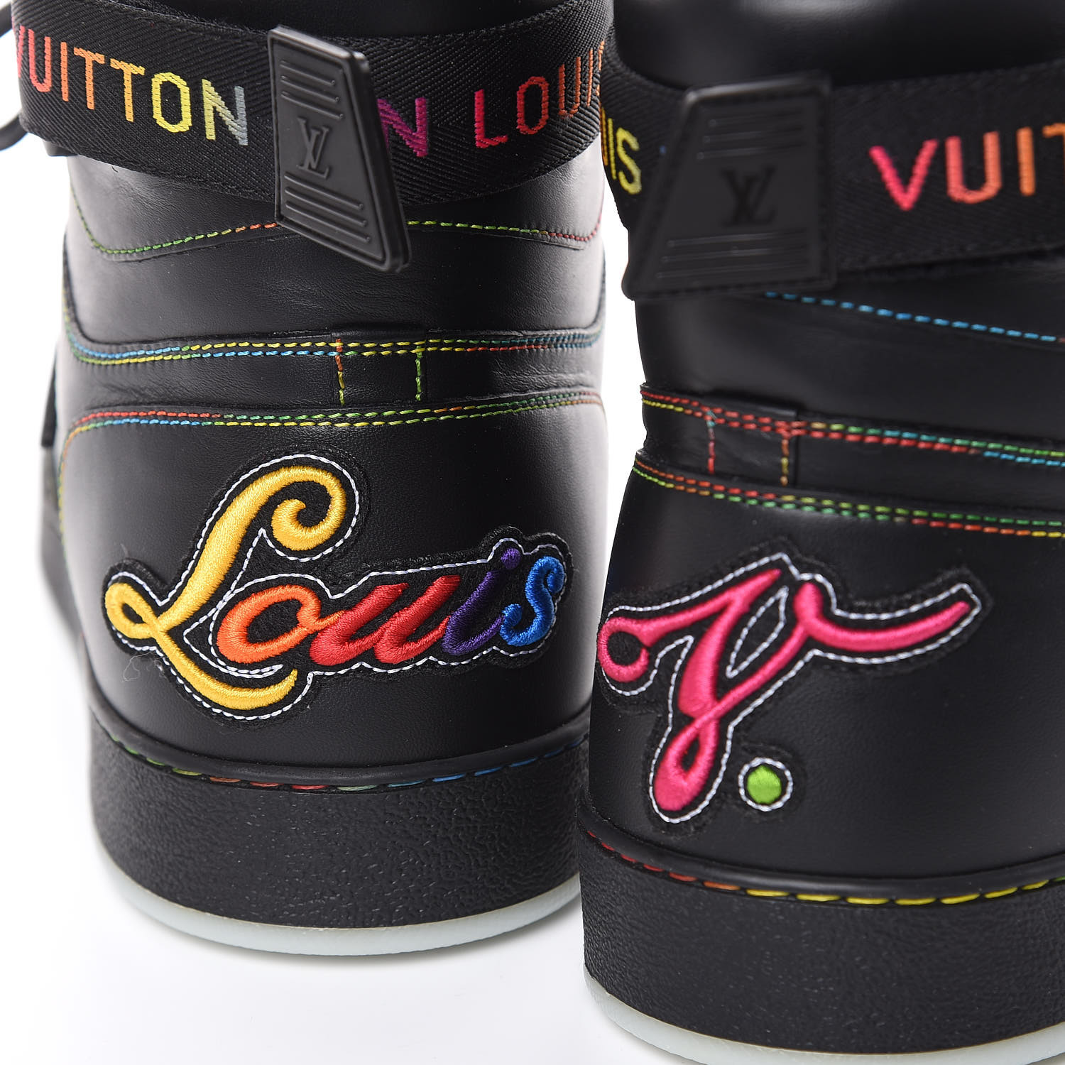 LOUIS VUITTON Calfskin Mens Rivoli High Top Sneakers 10 Black Multicolor 450830