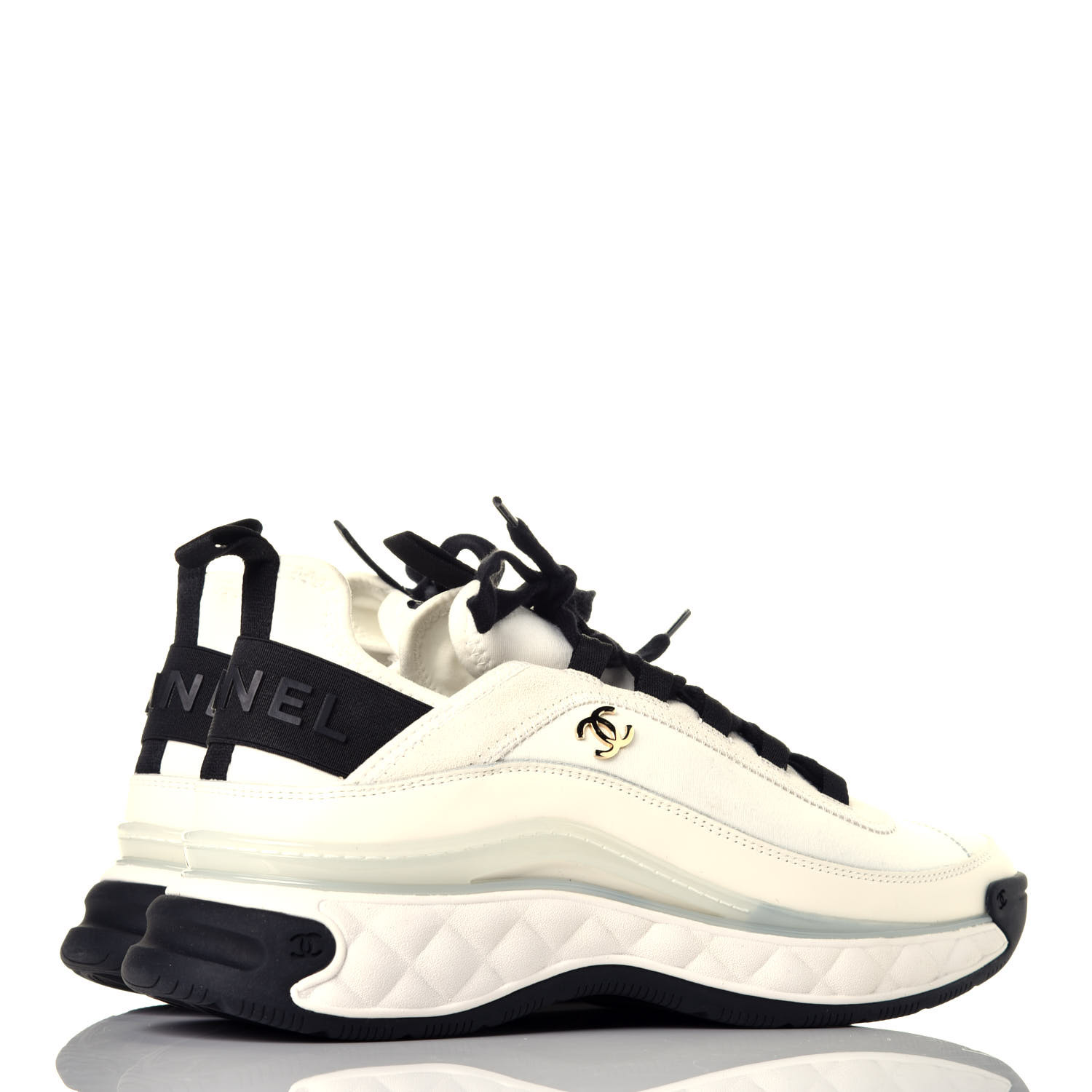 chanel cc velvet calfskin mixed fibers black gold chunky sneaker