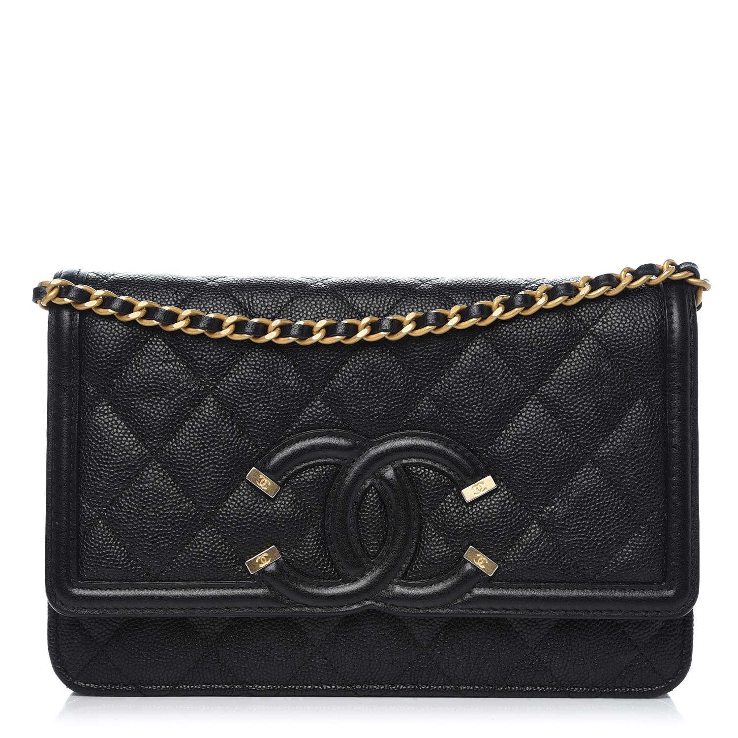 CHANEL Caviar Quilted CC Filigree Wallet On Chain WOC Black 322392