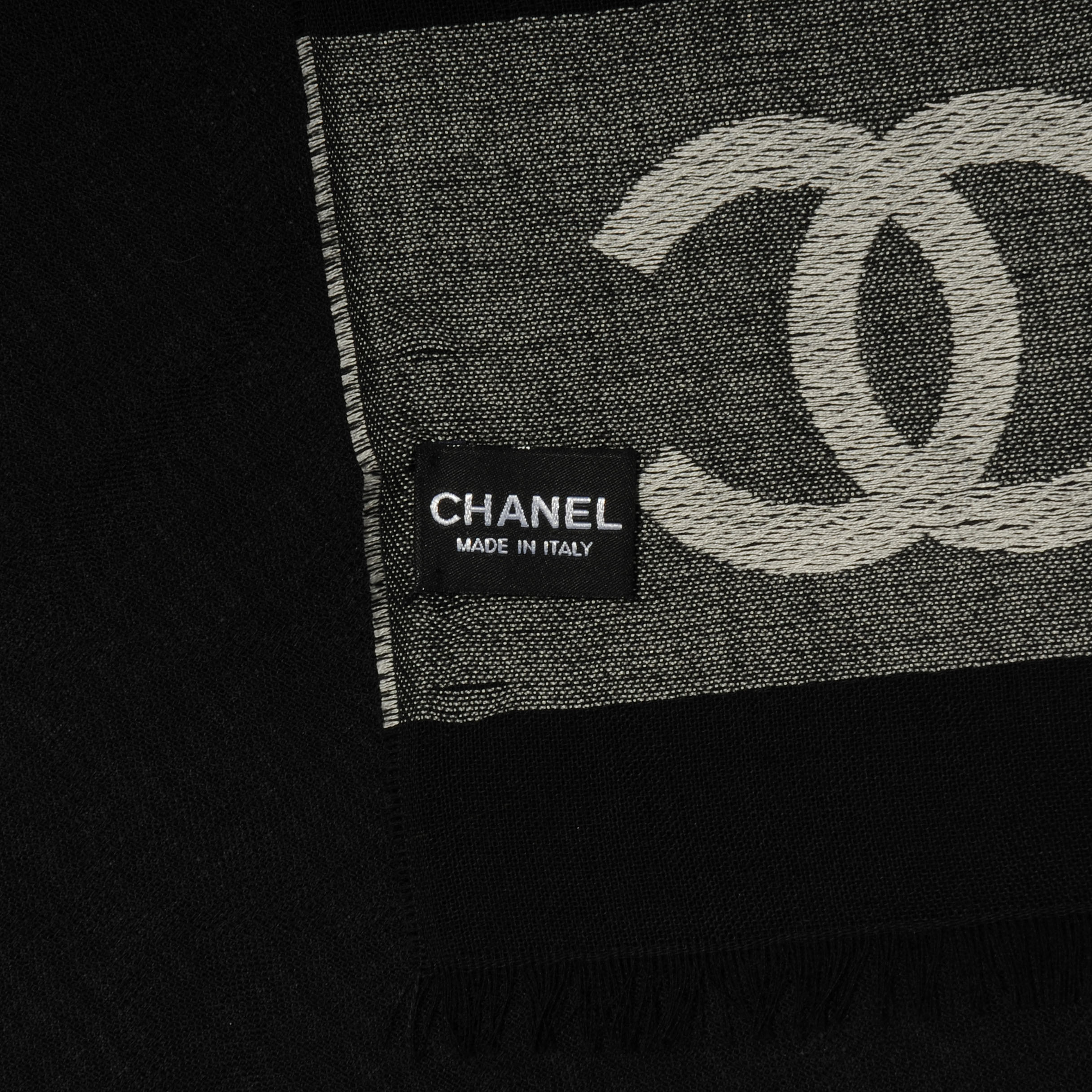 CHANEL Cashmere Wool Silk CC Logo Scarf Black 51227
