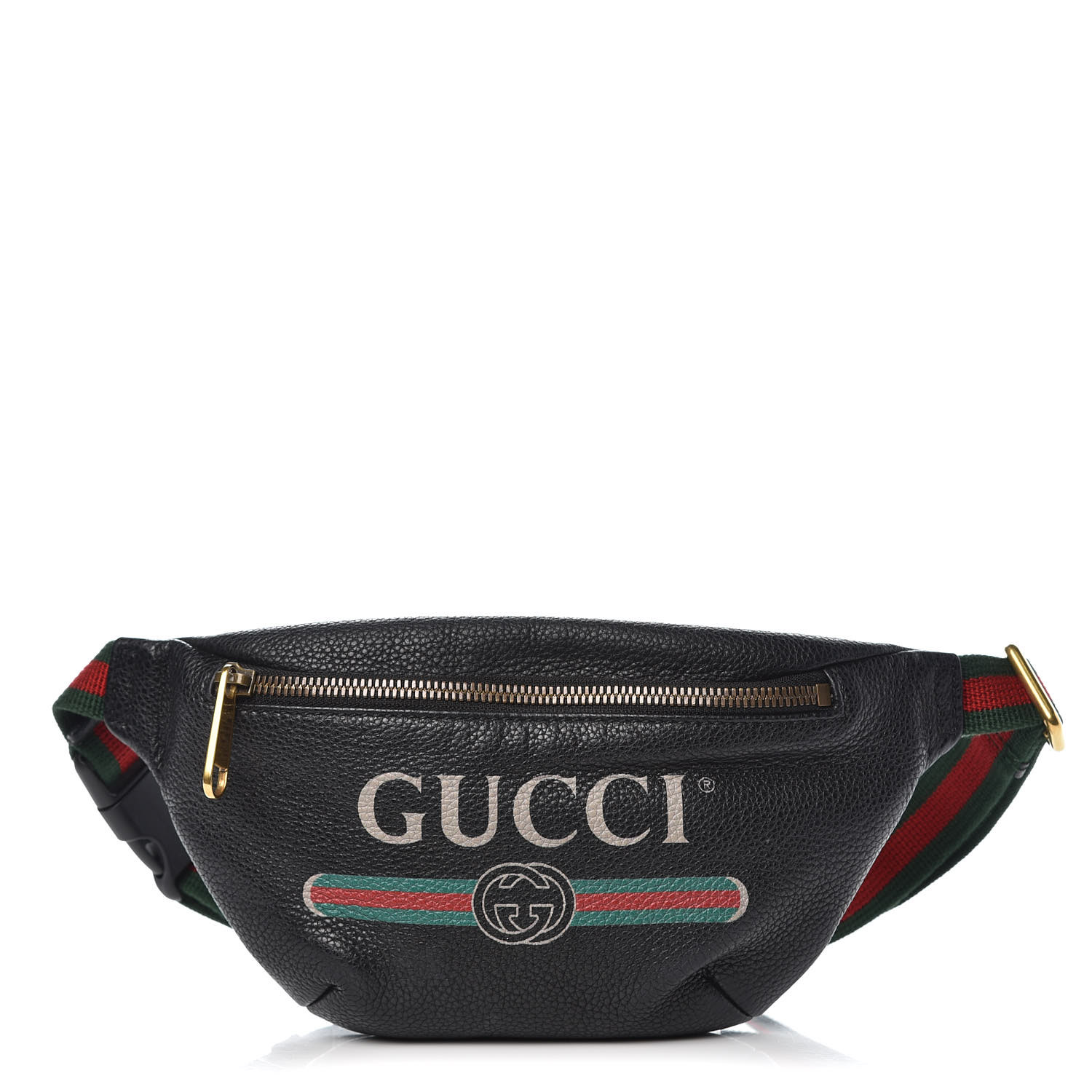 GUCCI Grained Calfskin Small Gucci Print Belt Bag Black 450543