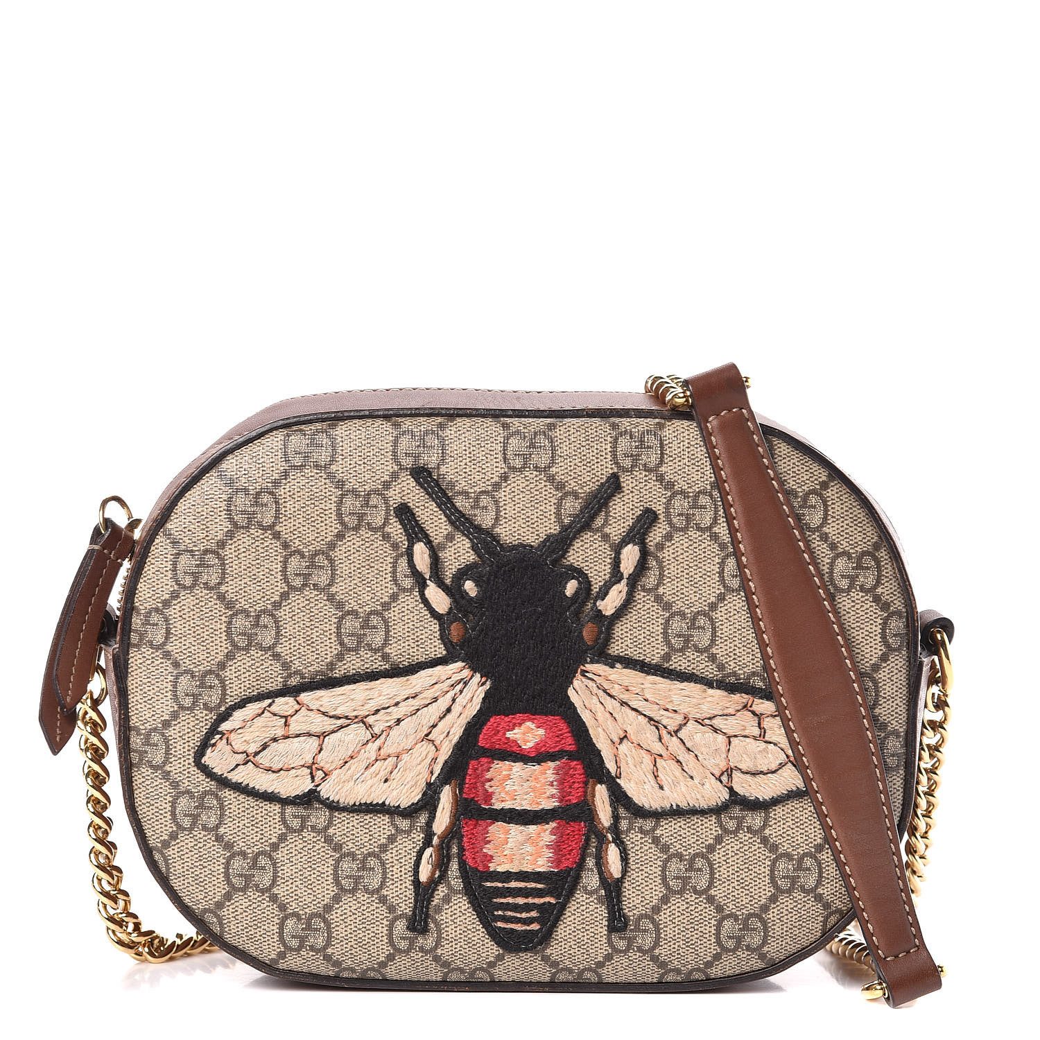GUCCI GG Supreme Bee Embroidered Mini Chain Bag Brown 443377