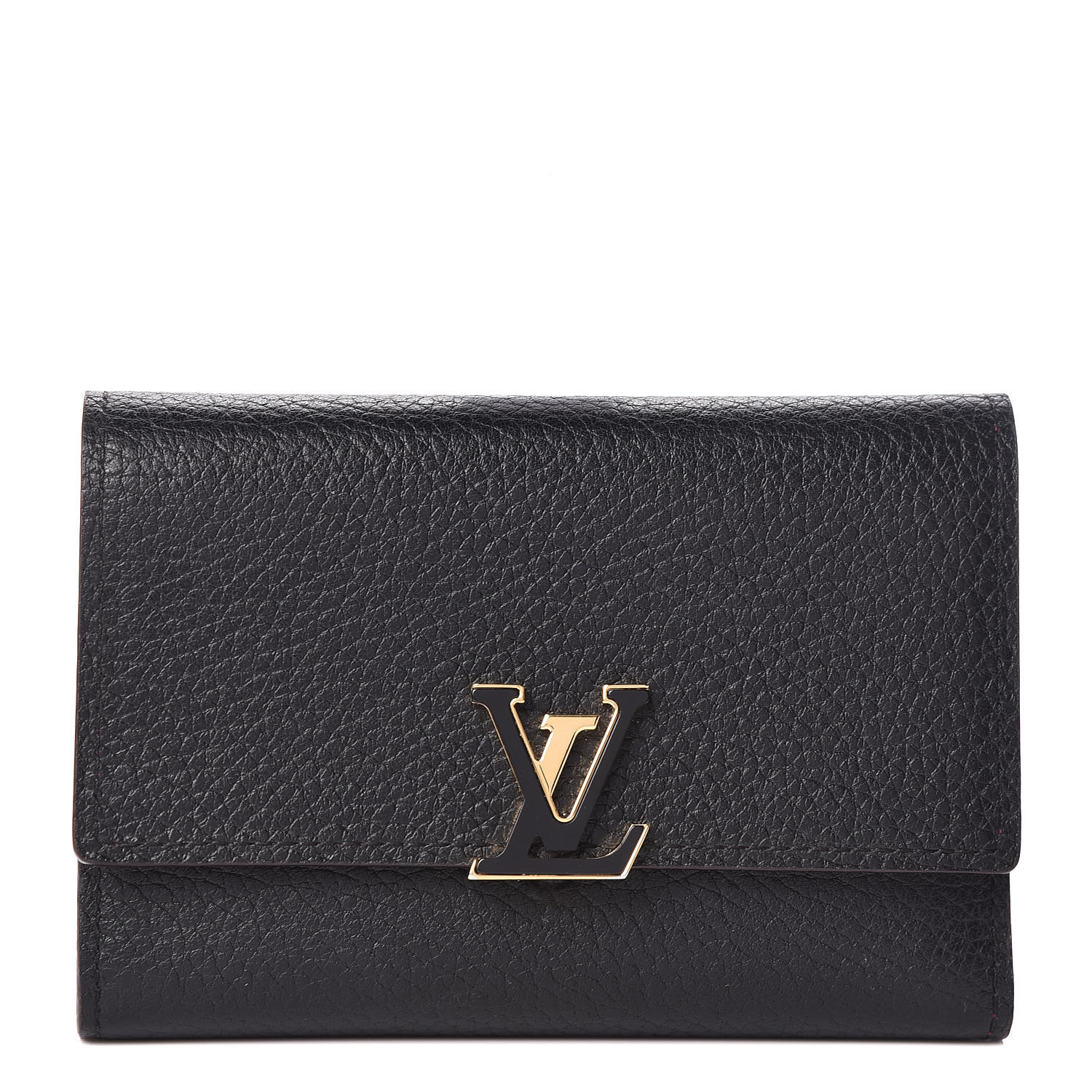 LOUIS VUITTON Taurillon Capucines Compact Wallet Black 443179