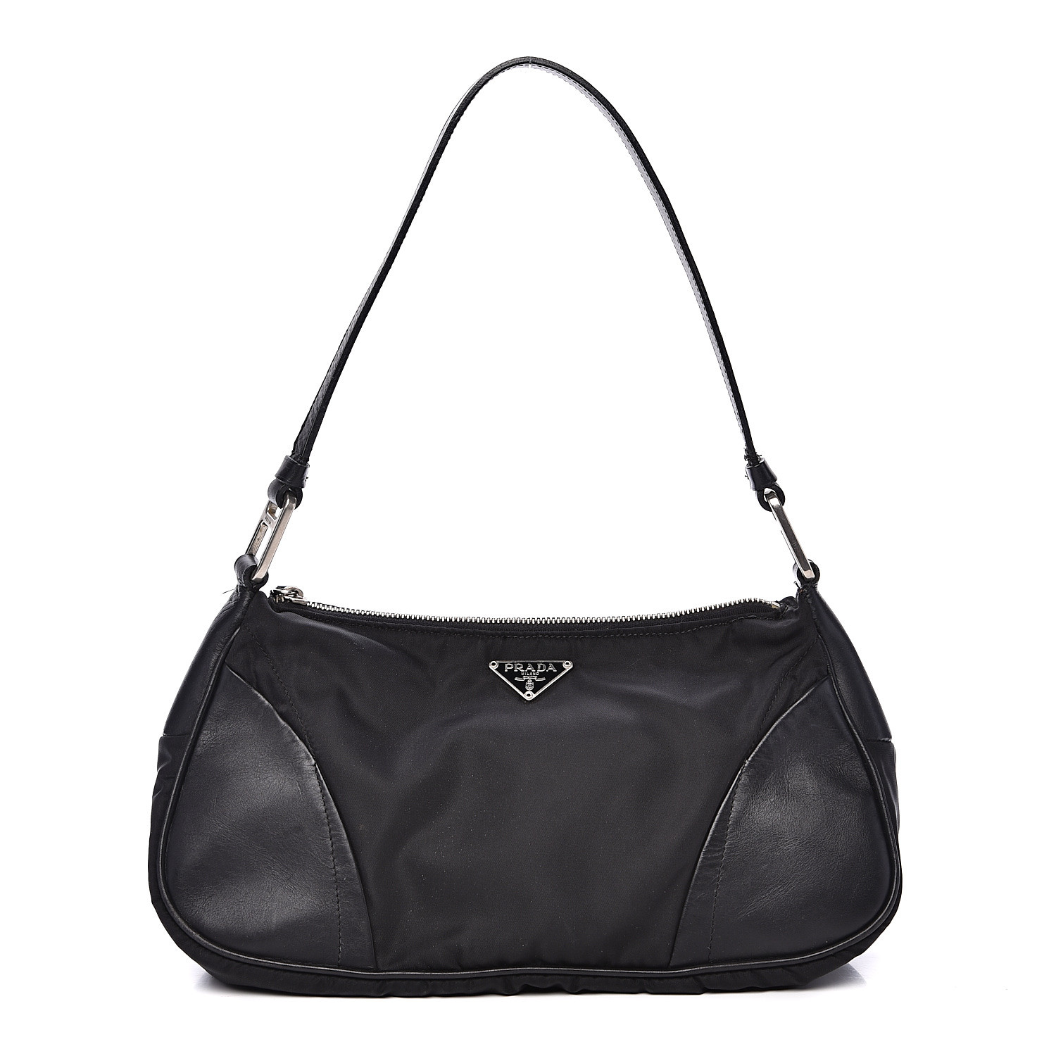 PRADA Tessuto Nylon Soft Calfskin Shoulder Bag Black 643020 