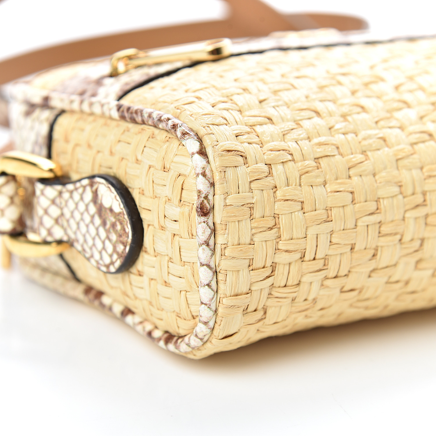 GUCCI Raffia Watersnake Mini Ophidia Crossbody Bag Beige 542375