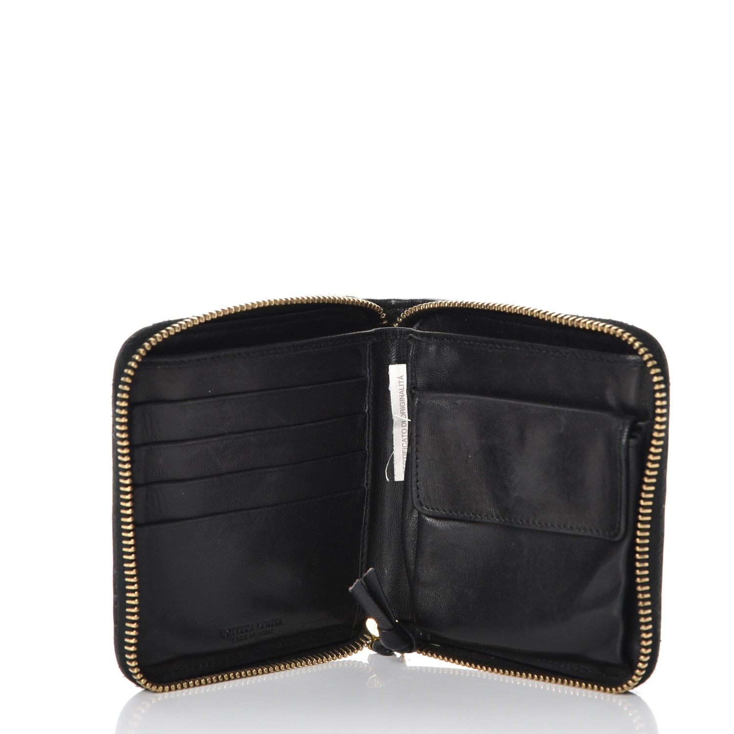 BOTTEGA VENETA Nappa Intrecciato Zip Around Compact Wallet Nero Black ...