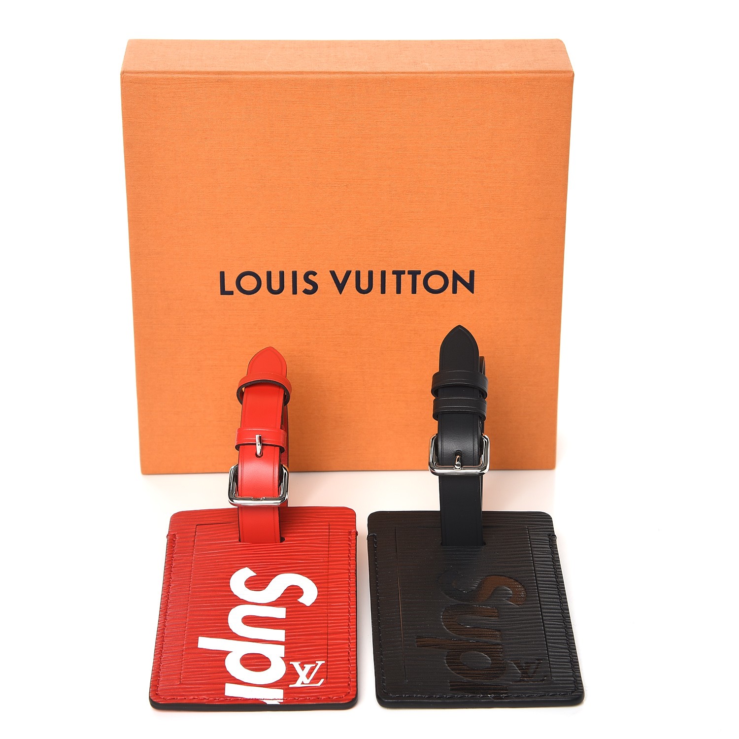 LOUIS VUITTON Epi Supreme Luggage Tag Set Black Red 239427