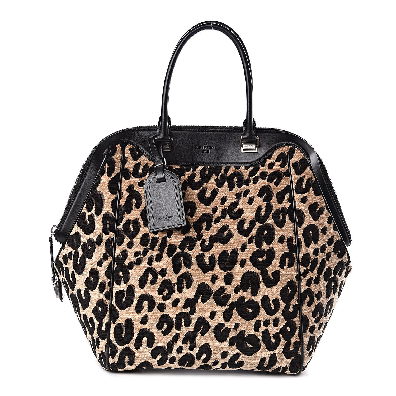 LOUIS VUITTON Jacquard Velvet Leopard Print Stephen Sprouse North South Bag Black 504976