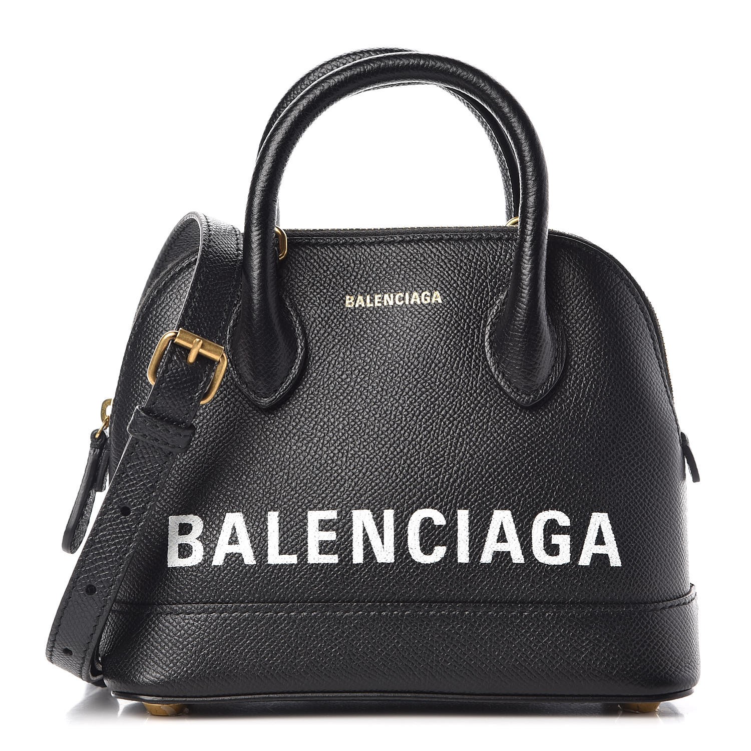 BALENCIAGA Grained Calfskin Ville Top Handle Bag XXS Black 334243