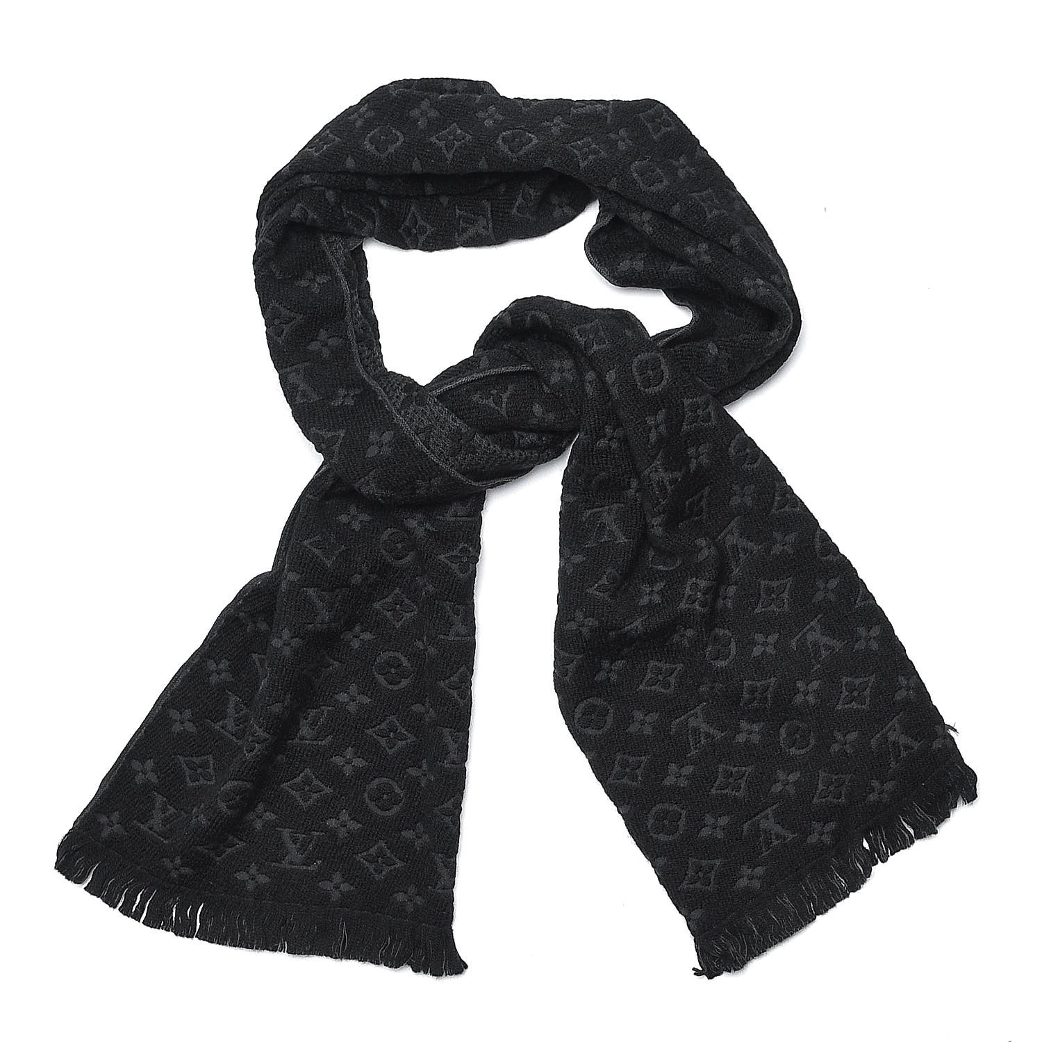 LOUIS VUITTON Wool Monogram Classic Scarf Black 338892