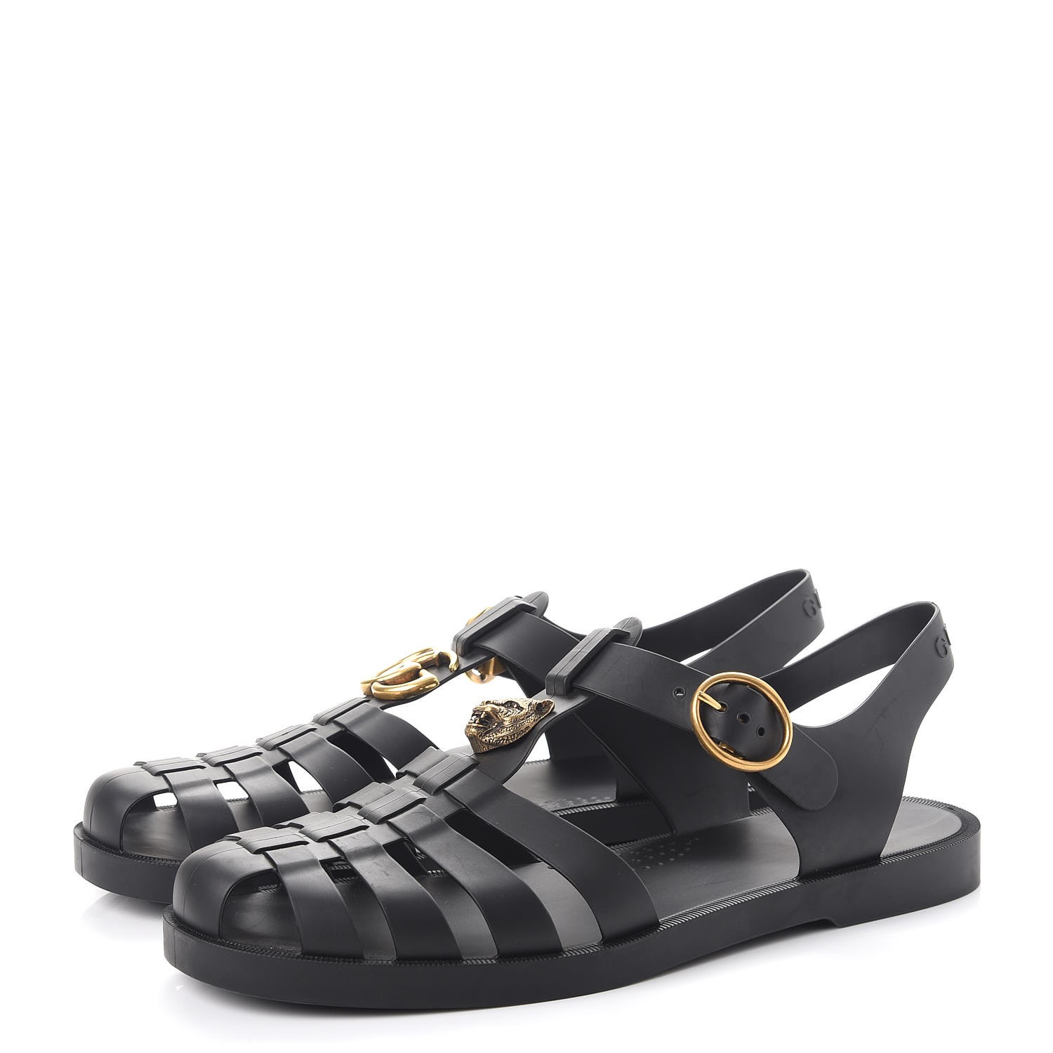 GUCCI Mens Rubber Buckle Strap Sandal 8 Black 261979