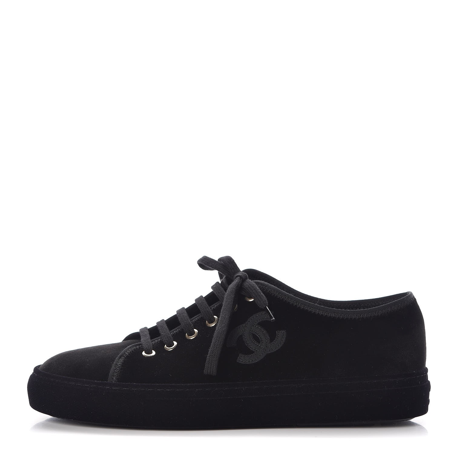 chanel cc velvet calfskin mixed fibers black gold chunky sneaker