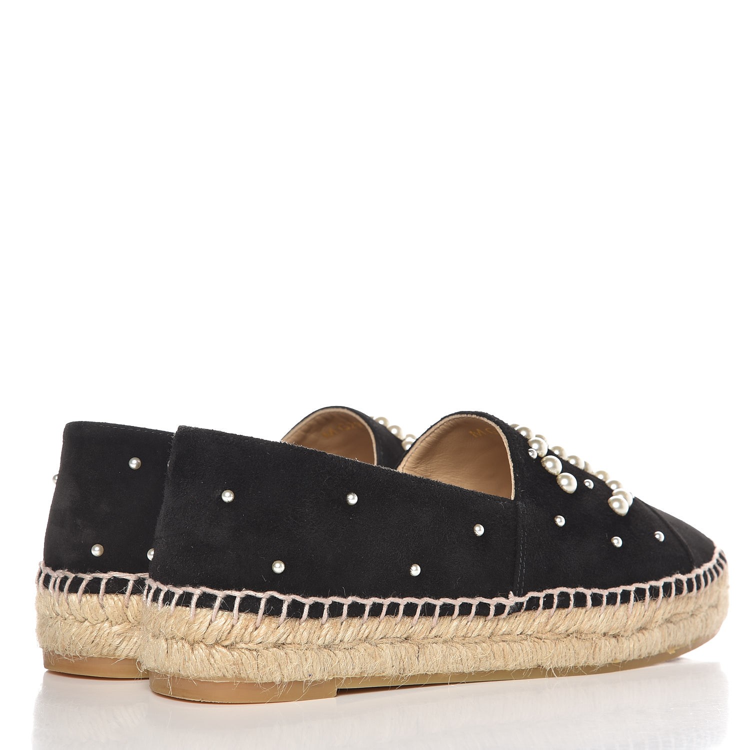 CHANEL Suede Pearl CC Espadrilles 37 Black 266672