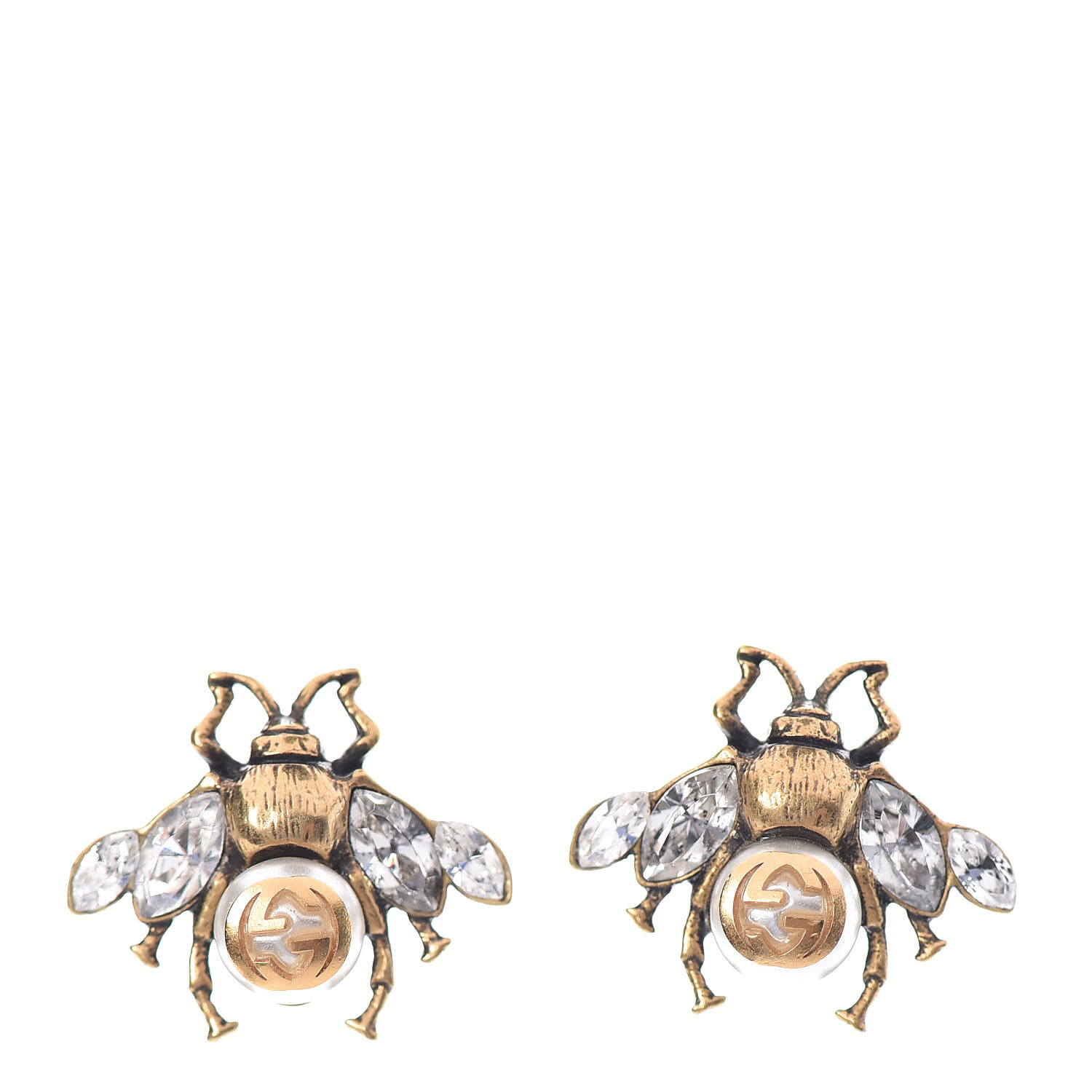 GUCCI Crystal Pearl GG Bee Earrings Gold 512272