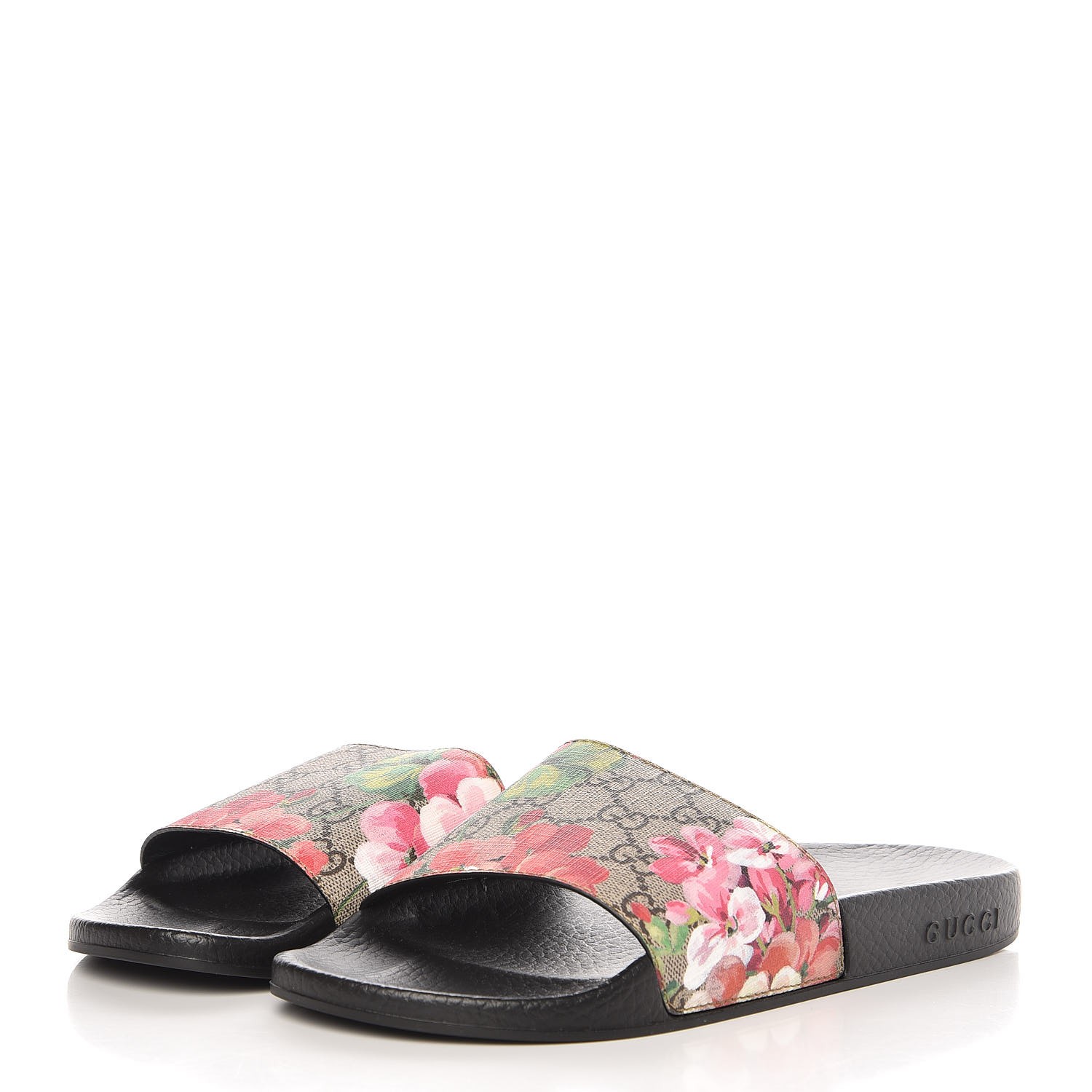 GUCCI GG Supreme Monogram Blooms Print Slide Sandals 39 Antique Rose 268555