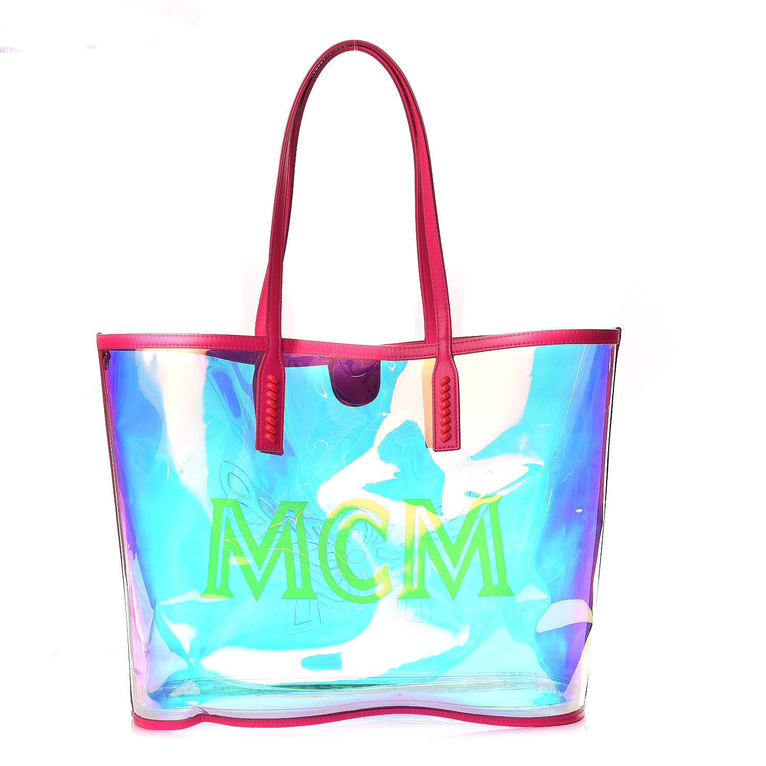 MCM Iridescent PVC Shopper Tote Neon Pink Hologram 433772 