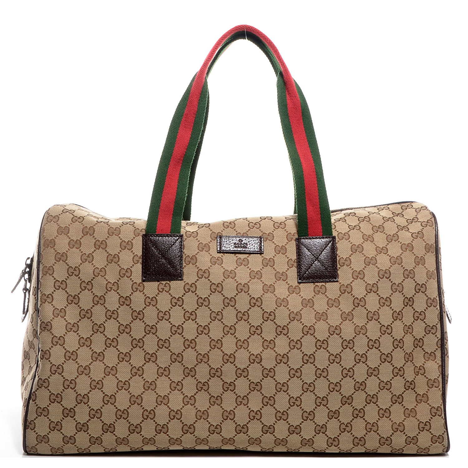 GUCCI Monogram Large Web Carry On Duffle Bag Brown 77250