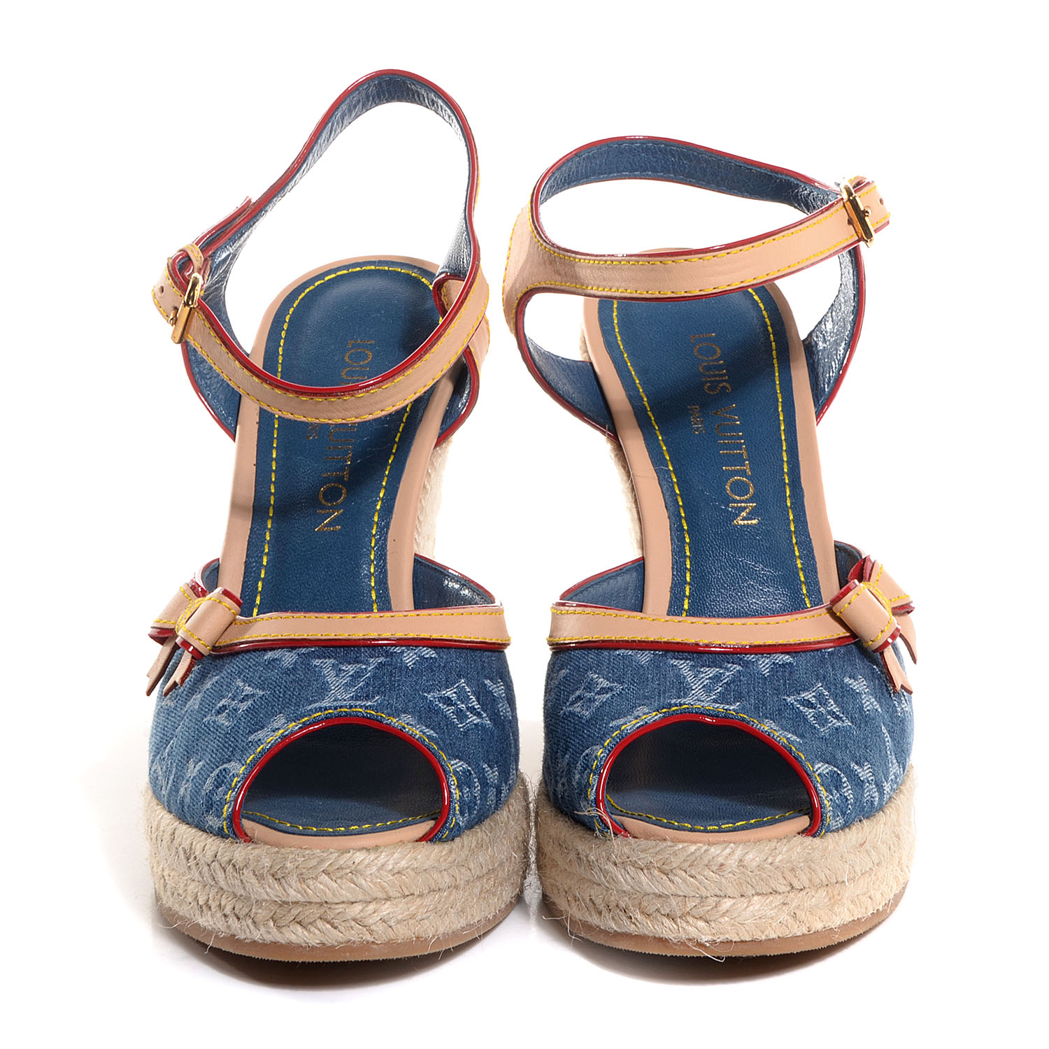 LOUIS VUITTON Monogram Denim Bow Espadrille Wedges 38 86294