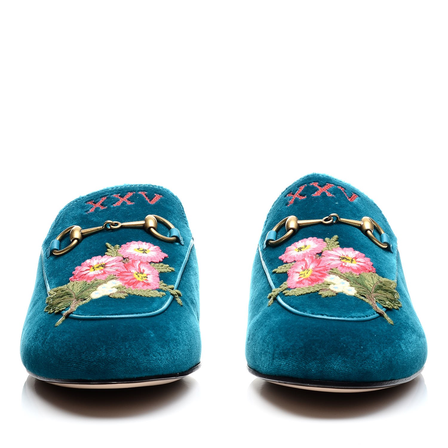 gucci blue floral slip ons