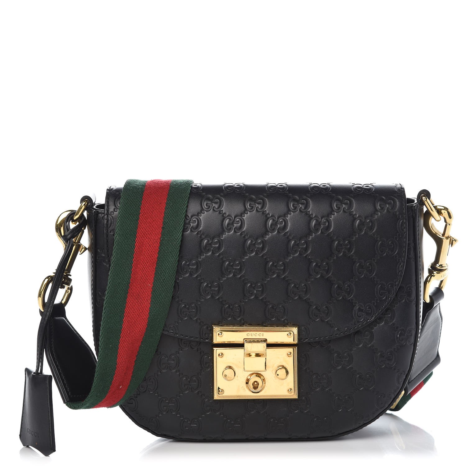 gucci padlock embossed leather tote in black