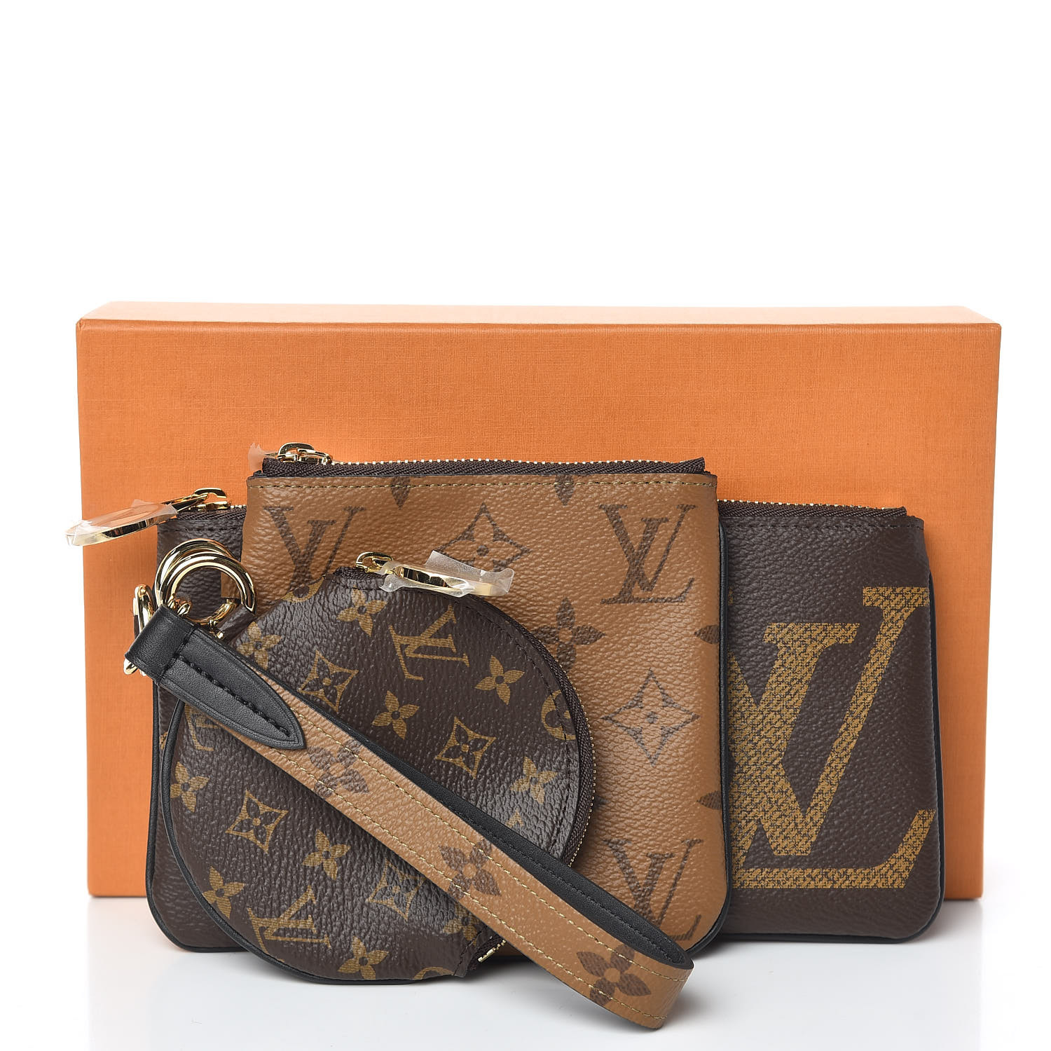 Louis Vuitton, Bags, Louis Vuitton Trio Pouch Set Reverse Monogram Giant  Brown