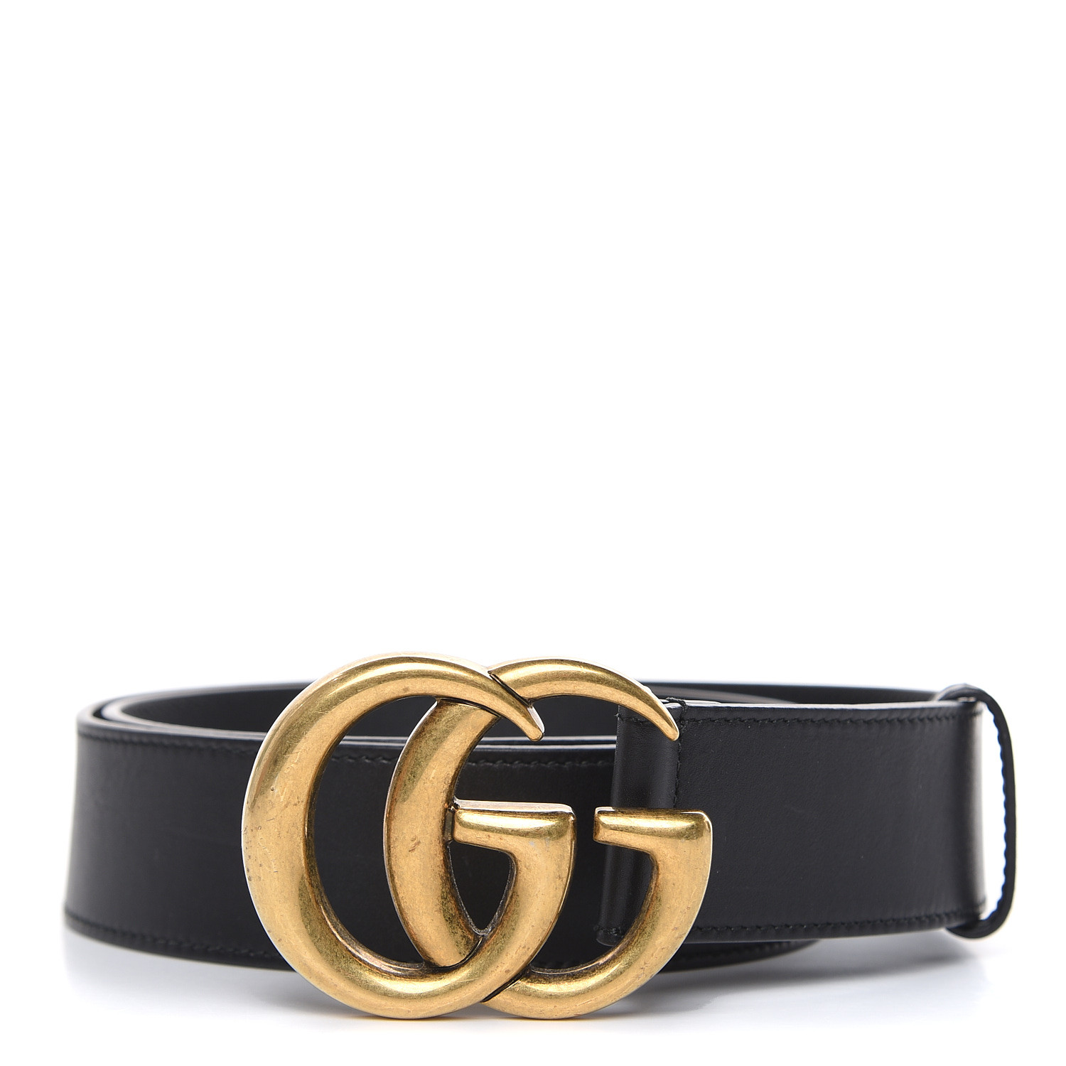 GUCCI Calfskin Double G Belt 85 34 Black 472997